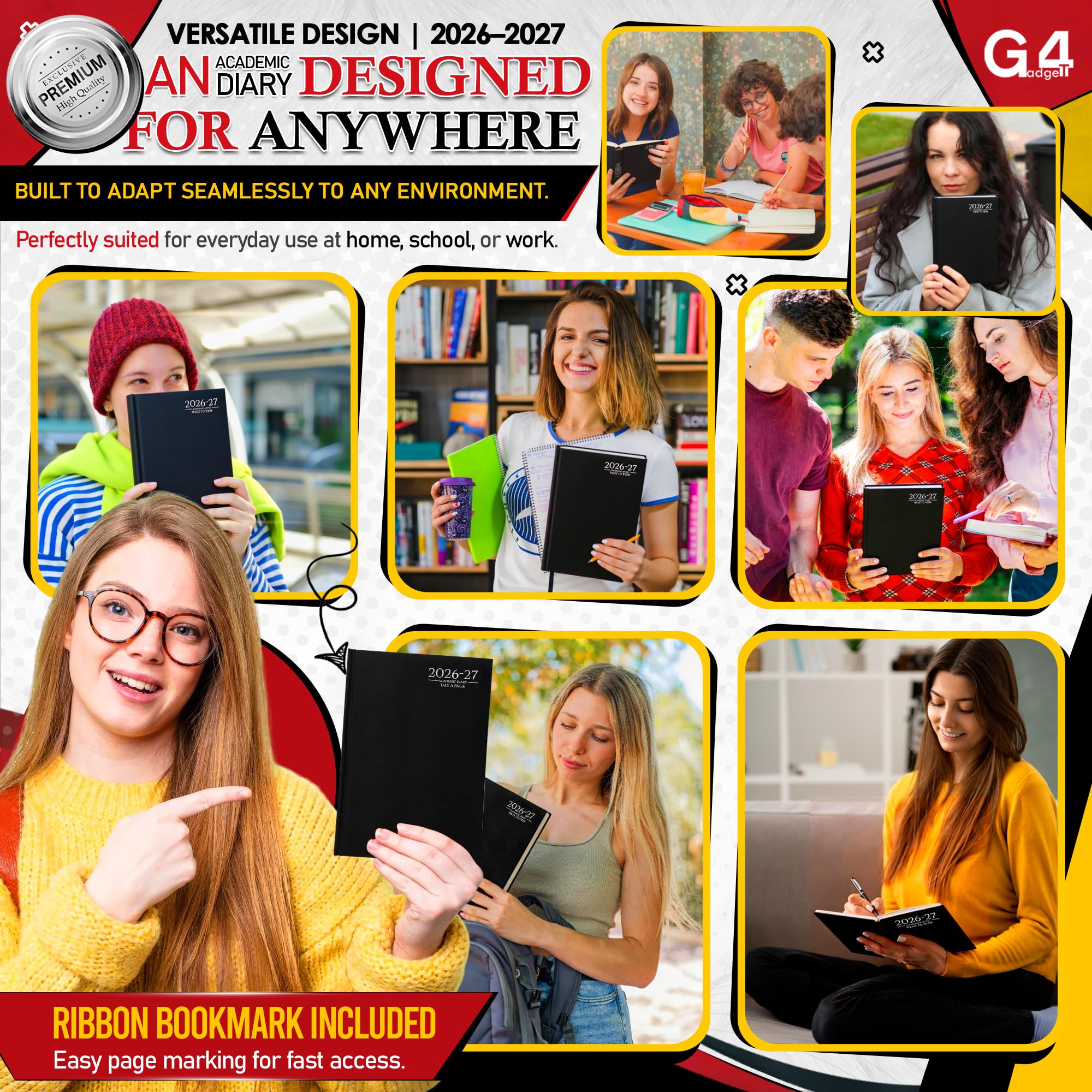 G4GADGET 2026-2027 Academic Diary | A4 Day A Page | Black Hardback 5