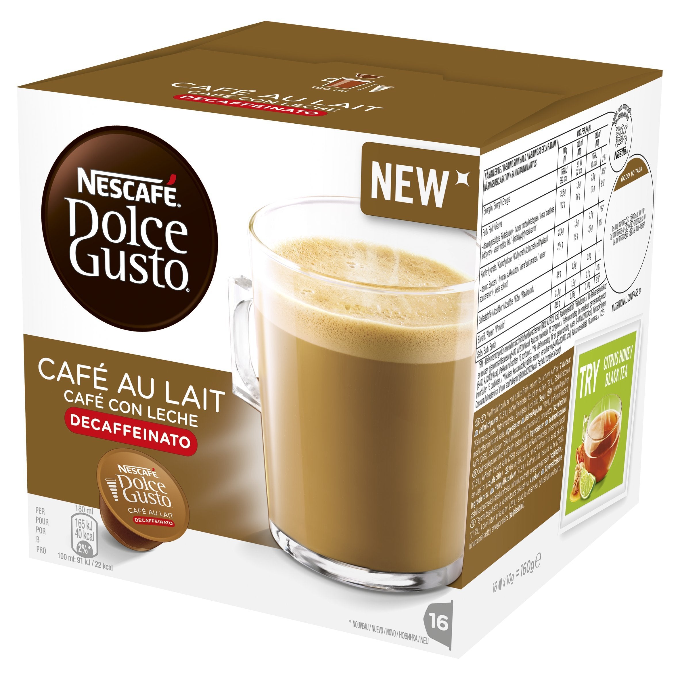 NESCAFÉ Dolce Gusto Café Au Lait Decaffeinated, 16 Capsules