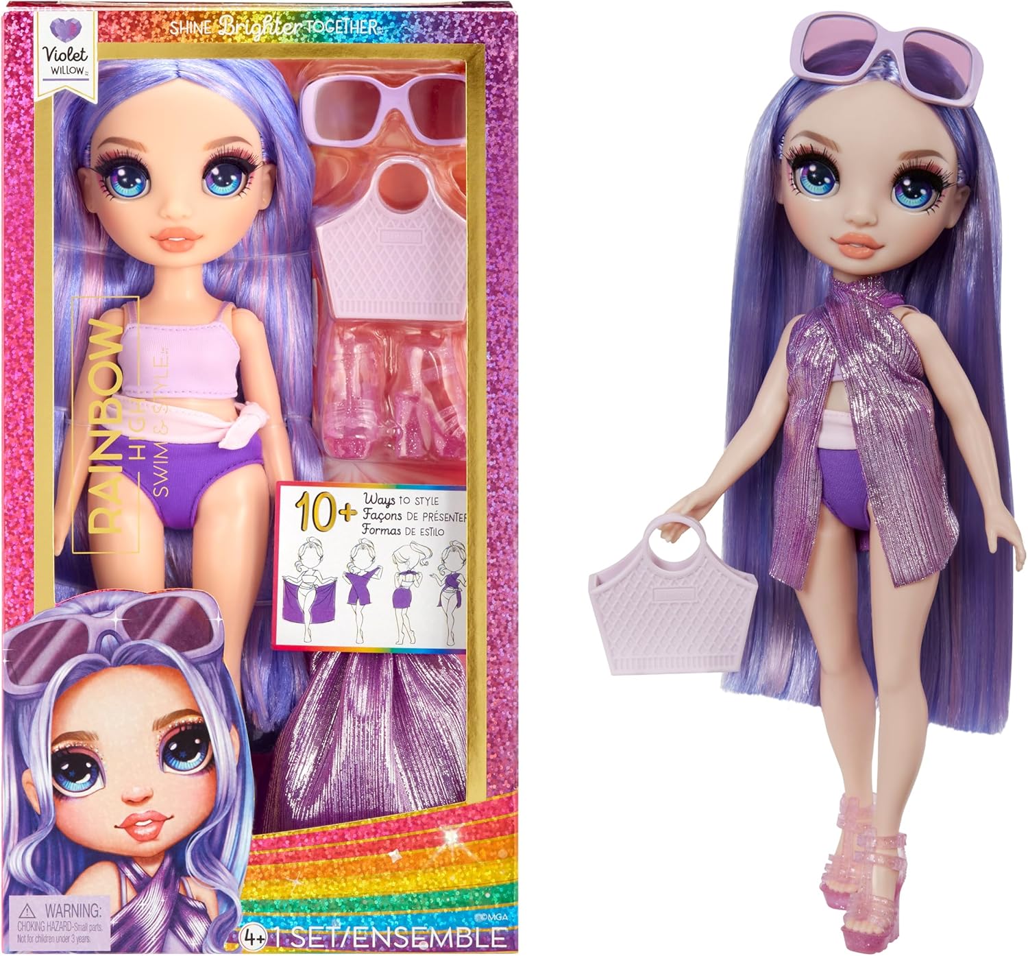 Rainbow High Swim & Style - Violet (Purple) - 28 cm Doll with Shimmery Wrap