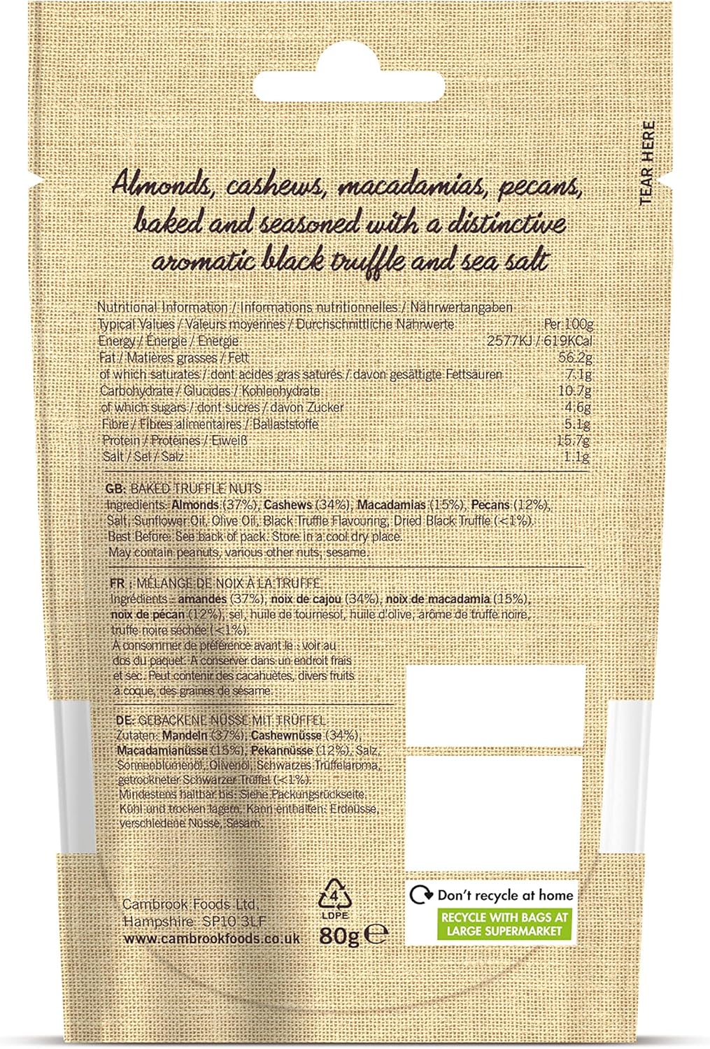 C Cambrook Schwarze Trüffel &amp; Meersalz Gebackene gemischte Nüsse mit Mandeln, Cashewnüssen, Macadamianüssen und Pekannüssen 5