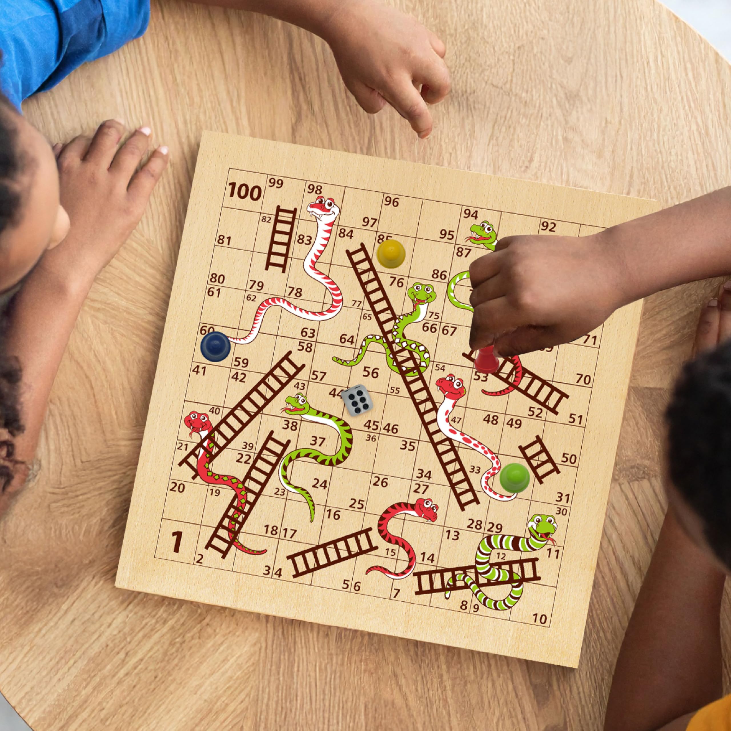 ROO GAMES Wooden Snakes and Ladders + Ludo Board Game – 2-in-1 Classic Family Game 7