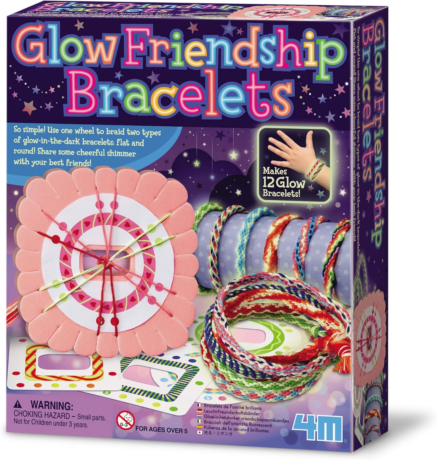 4M Friendship Bracelet Making Kit - Glow in the Dark Craft for Kids 5+