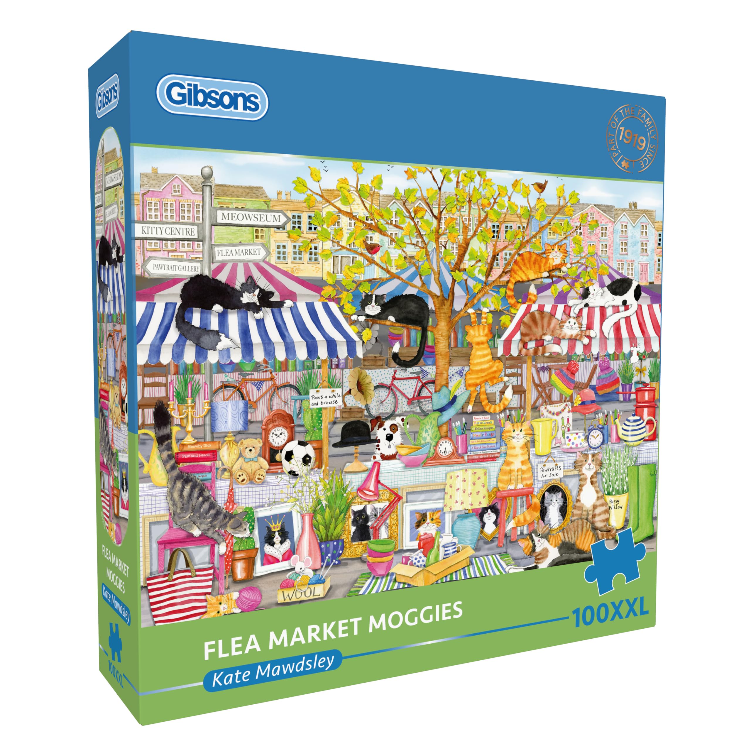 Gibsons Flea Market Moggies Jigsaw Puzzle - 100 XXL Pieces, 48 x 34 cm | Recycled Board