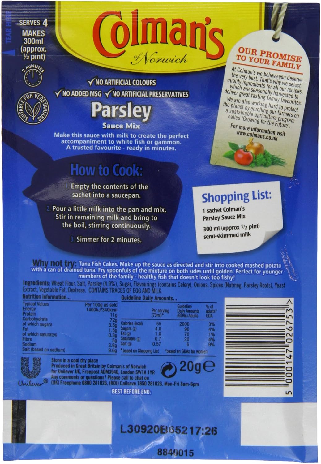 Colman's Petersiliensaucenmischung mit Muskatnuss, 20 g – vegetarisch, ohne Zusatz von MSG 4