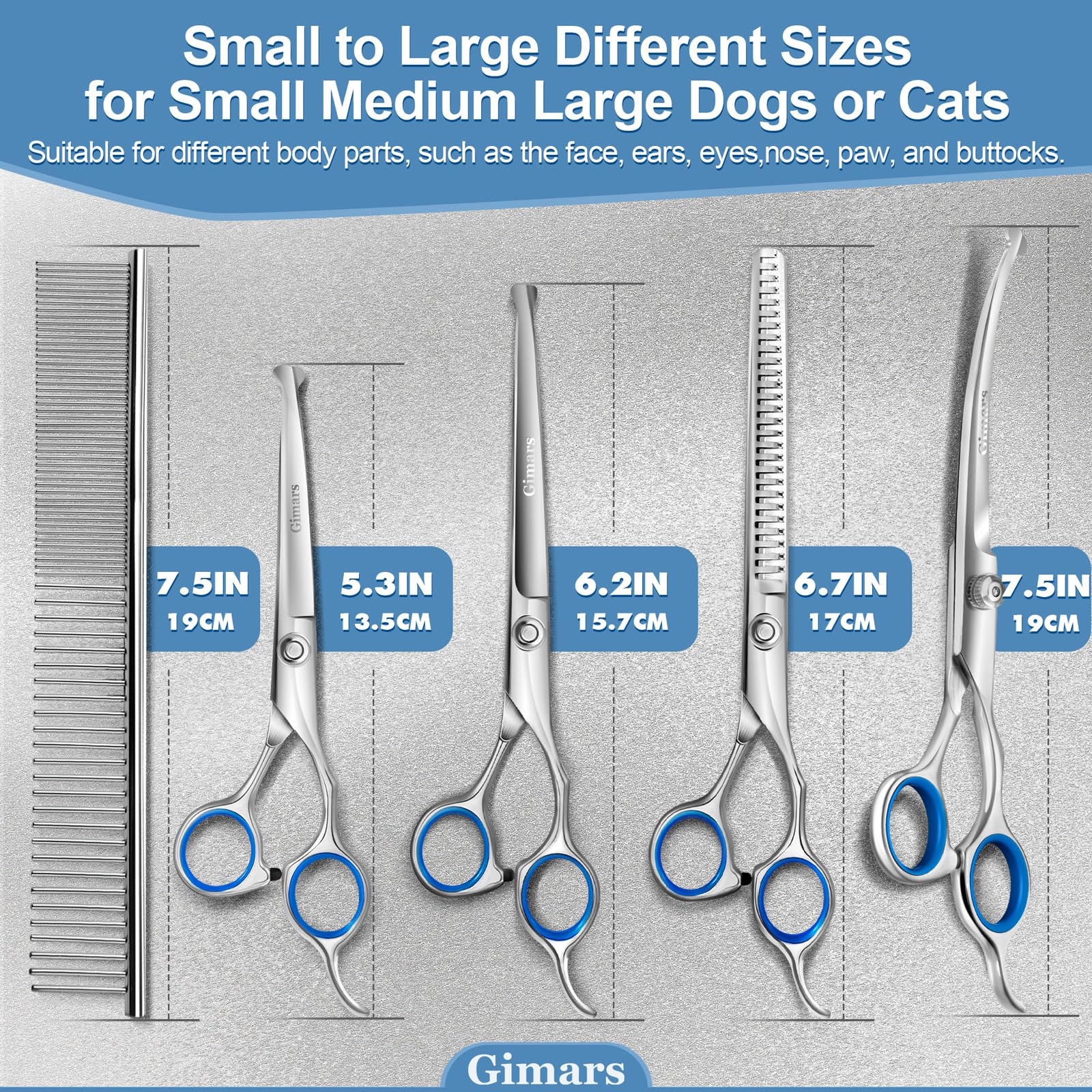 Gimars 6-in-1 Professional Dog Grooming Scissors Set | 4CR Stainless Steel | Blue 9