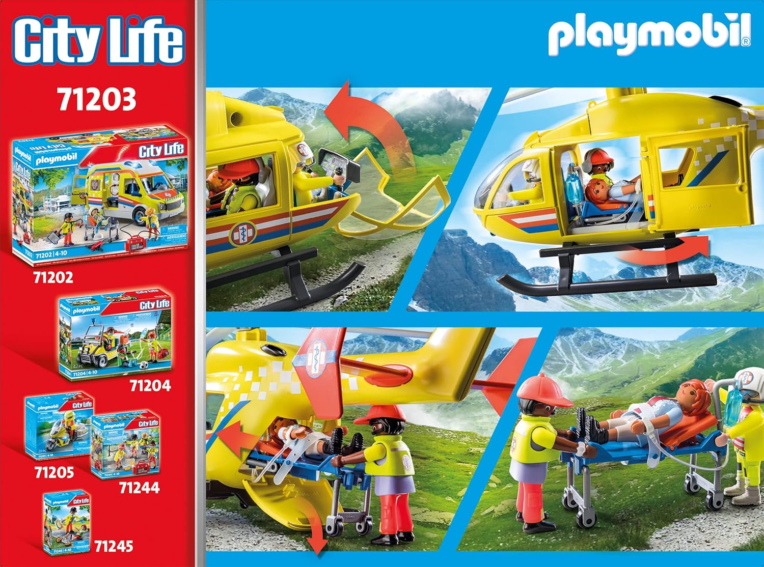 Playmobil 71203 City Life Medical Helicopter - Rescue Vehicle Playset for Kids 4+ 8