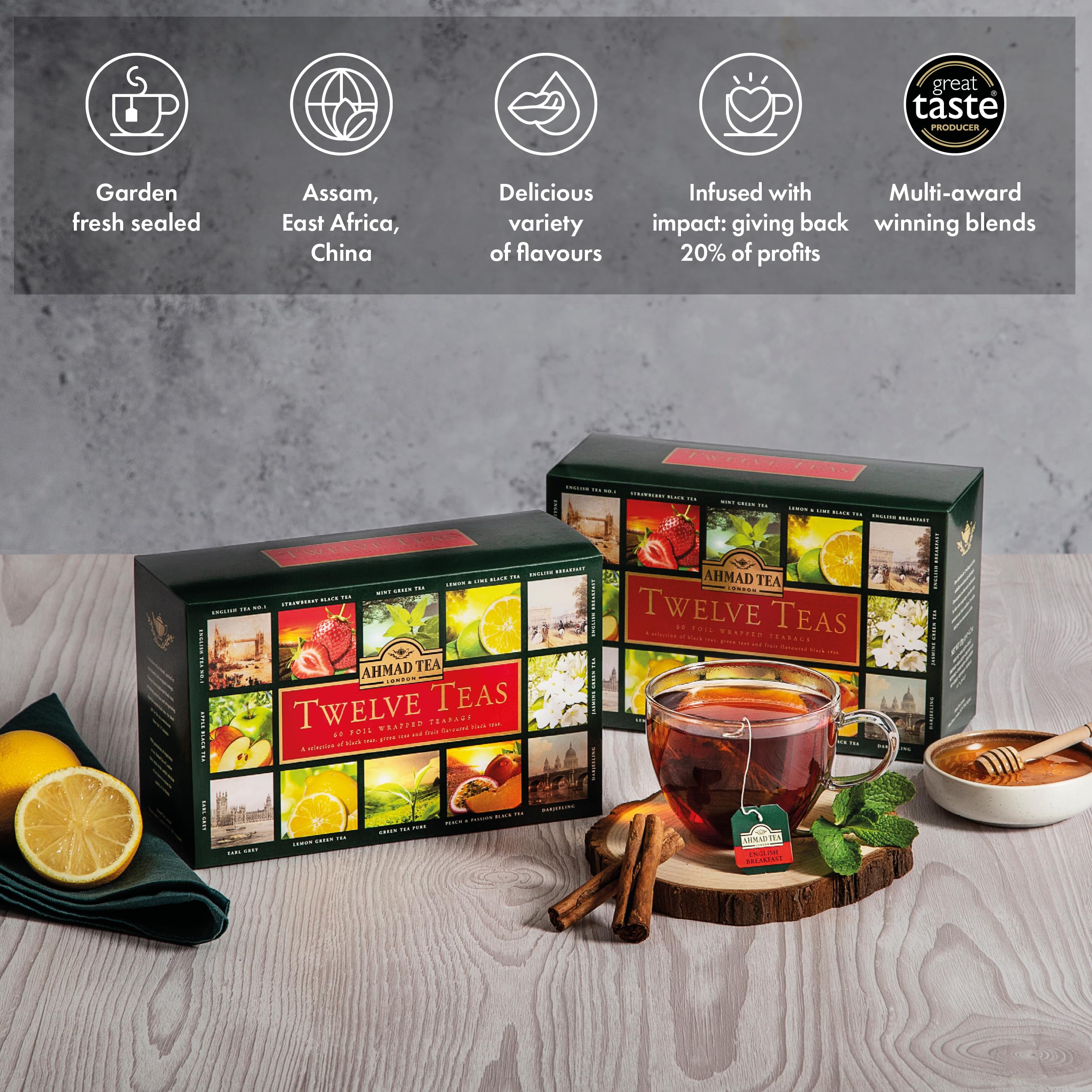 Ahmad Tea Twelve Teas Collection – 60 Teebeutel mit Schwarz-, Grün- und Früchtetees 14