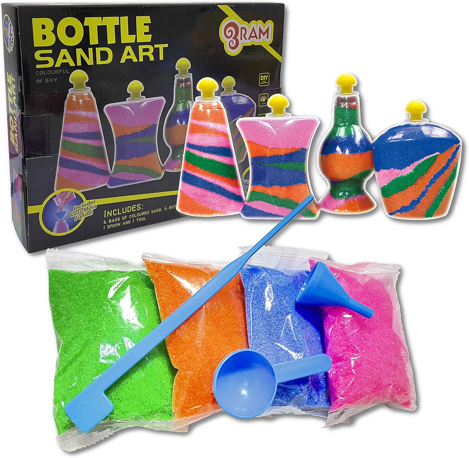 Ram - 12-Piece Glitter Glass Sand Art Craft Bottles Toy Set