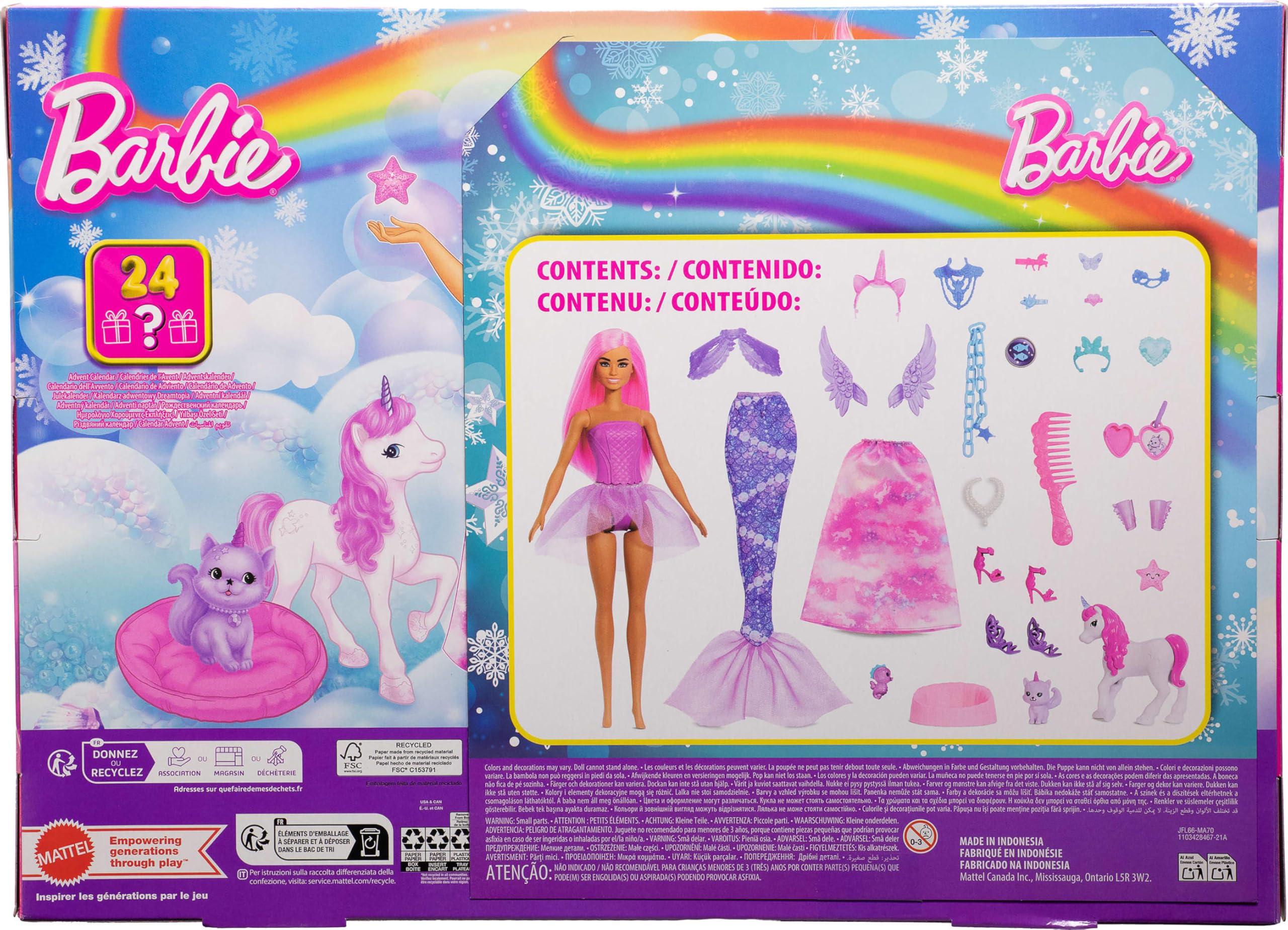 Barbie Advent Calendar with Doll & 24 Surprise Fantasy Accessories for Kids 3+ 6