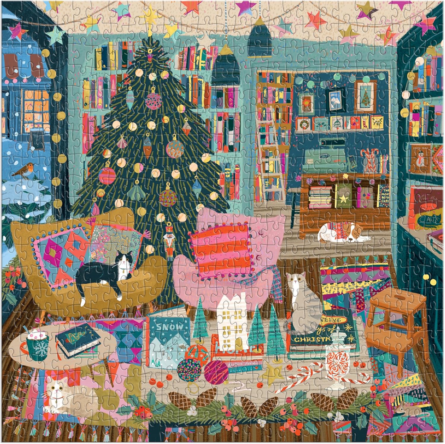 Galison Season's Readings 500 Piece Foil Puzzle - Christmas Bookshop Scene 4