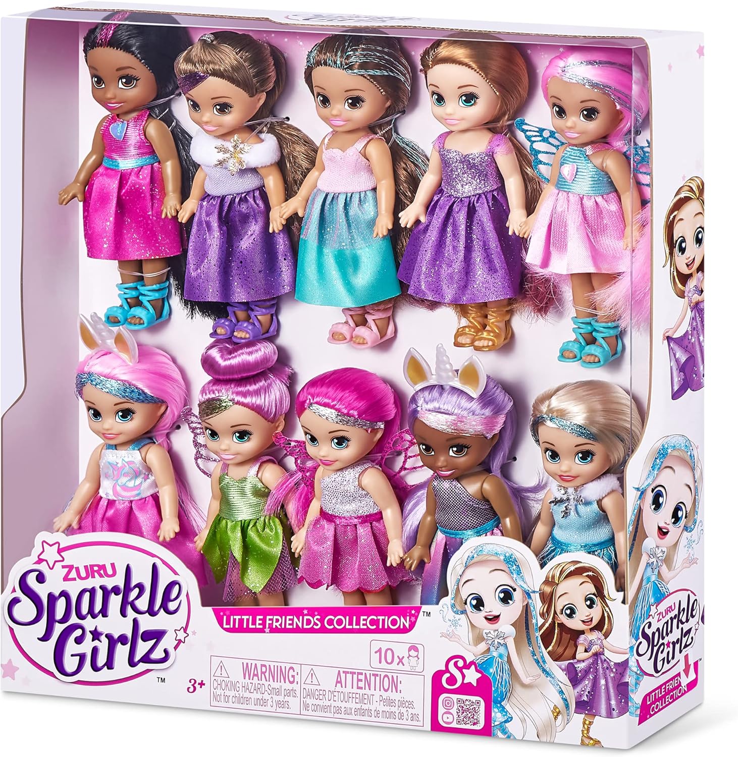 ZURU Sparkle Girlz Fantasy Little Friends Set of 10 Dolls - Sparkly Outfits & Brushable Hair 4