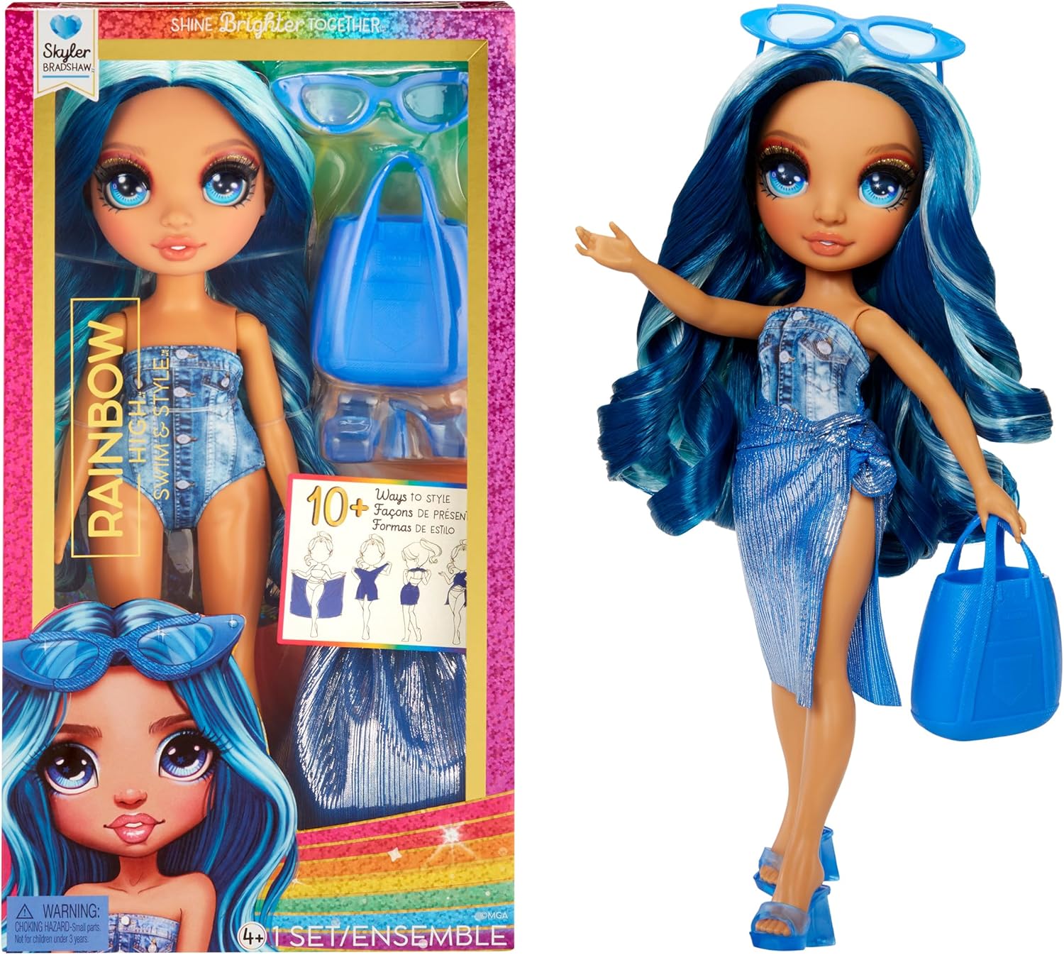 Rainbow High Swim & Style - Skyler (Blue) - 28 cm Doll with Shimmery Wrap