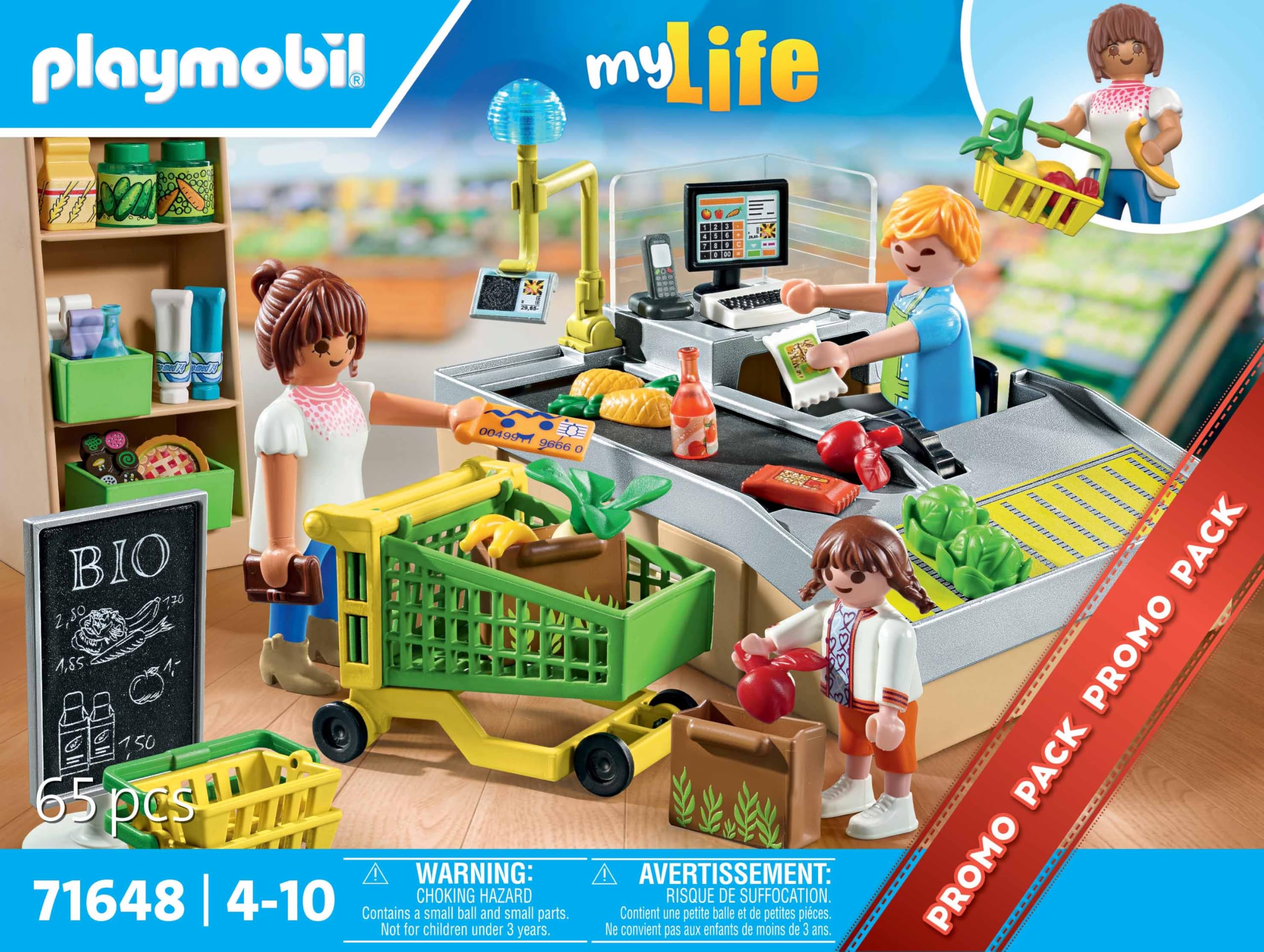 Playmobil 71648 MyLife: Organic Supermarket Promo Pack - Playset with Checkout, Trolley & Figures for Ages 4+ 6
