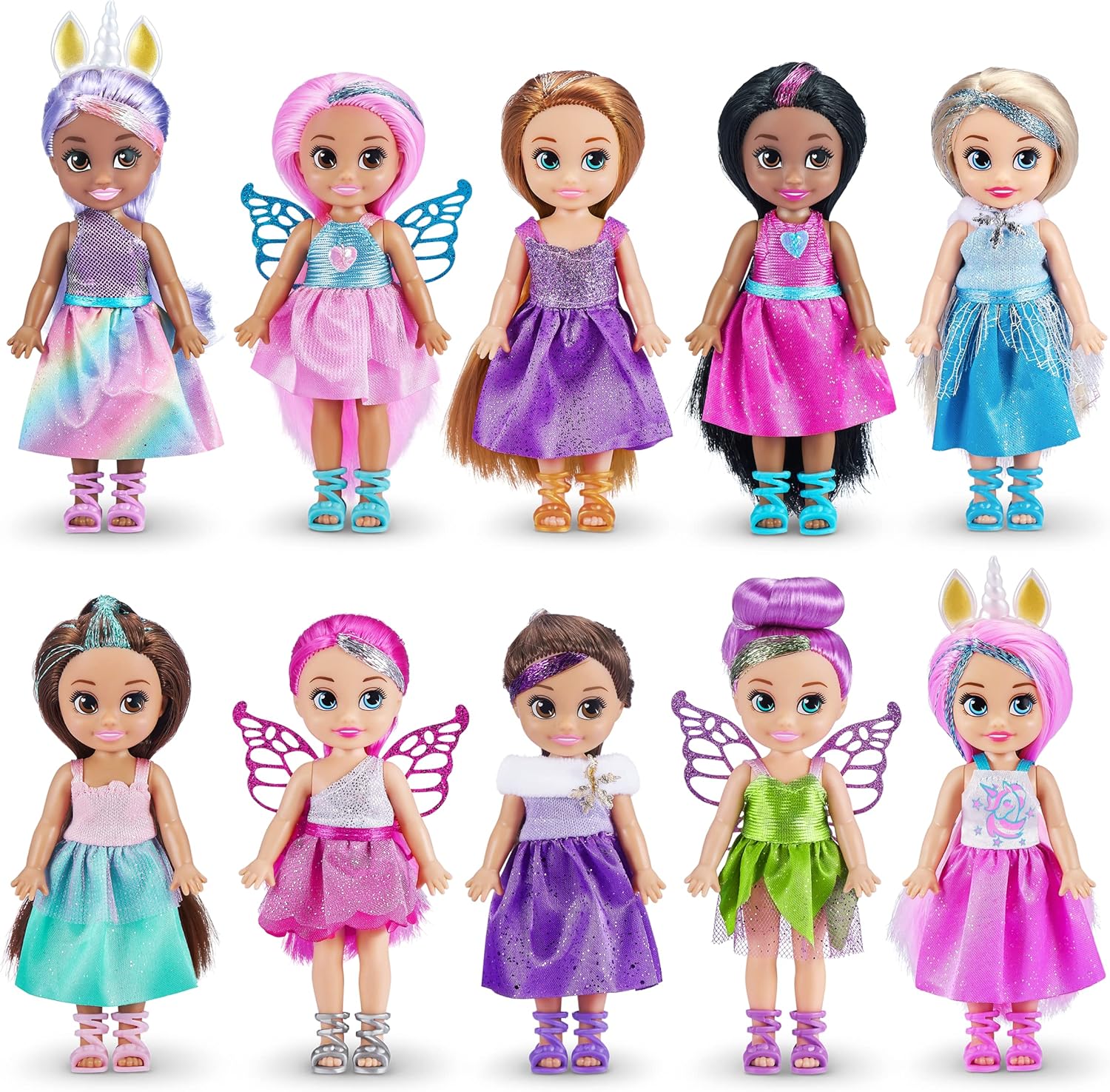 ZURU Sparkle Girlz Fantasy Little Friends Set of 10 Dolls - Sparkly Outfits & Brushable Hair 5