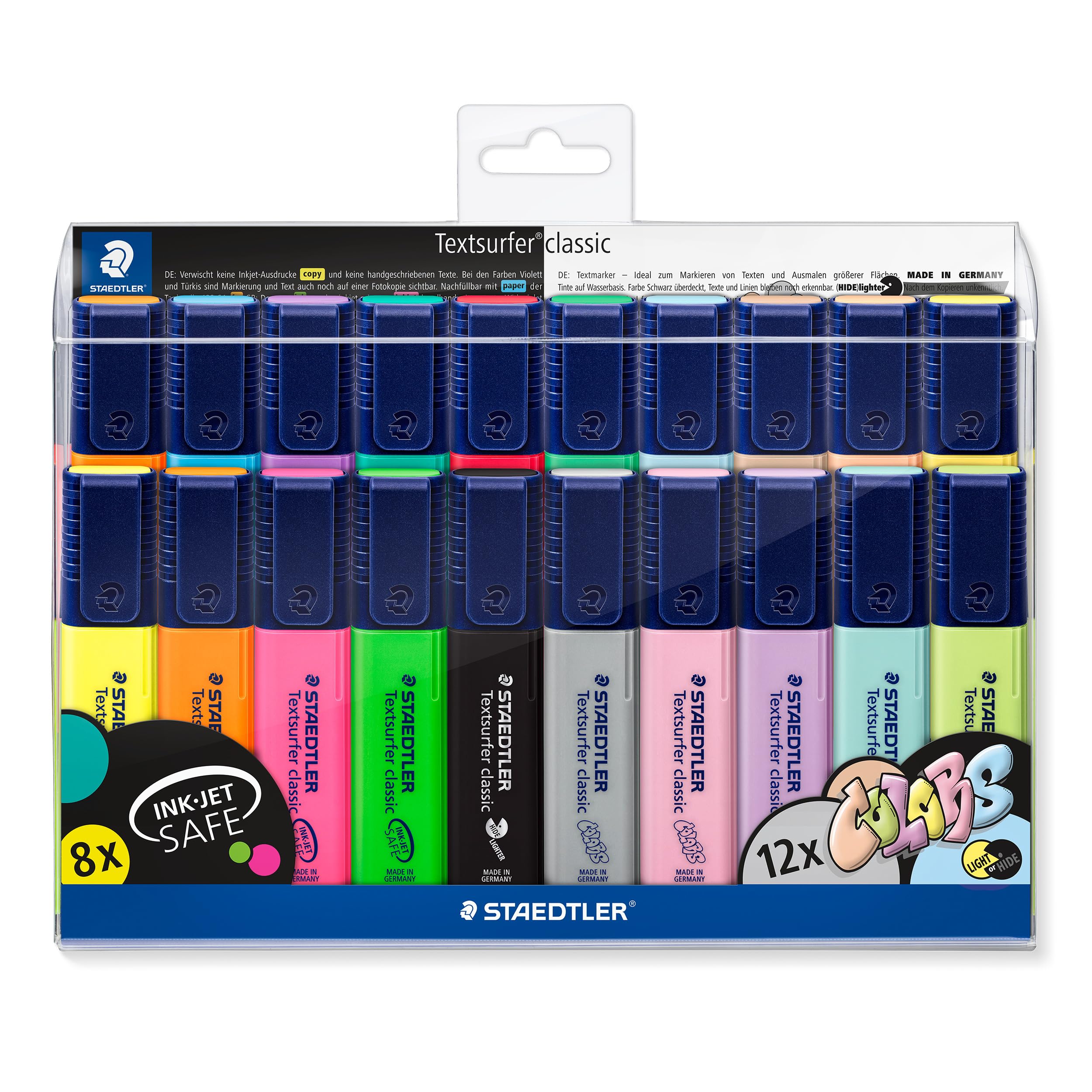 STAEDTLER Textsurfer Classic Highlighter 364 WP20 - 20 Pack Assorted Neon & Paste Colors | Chisel Tip 1-5mm