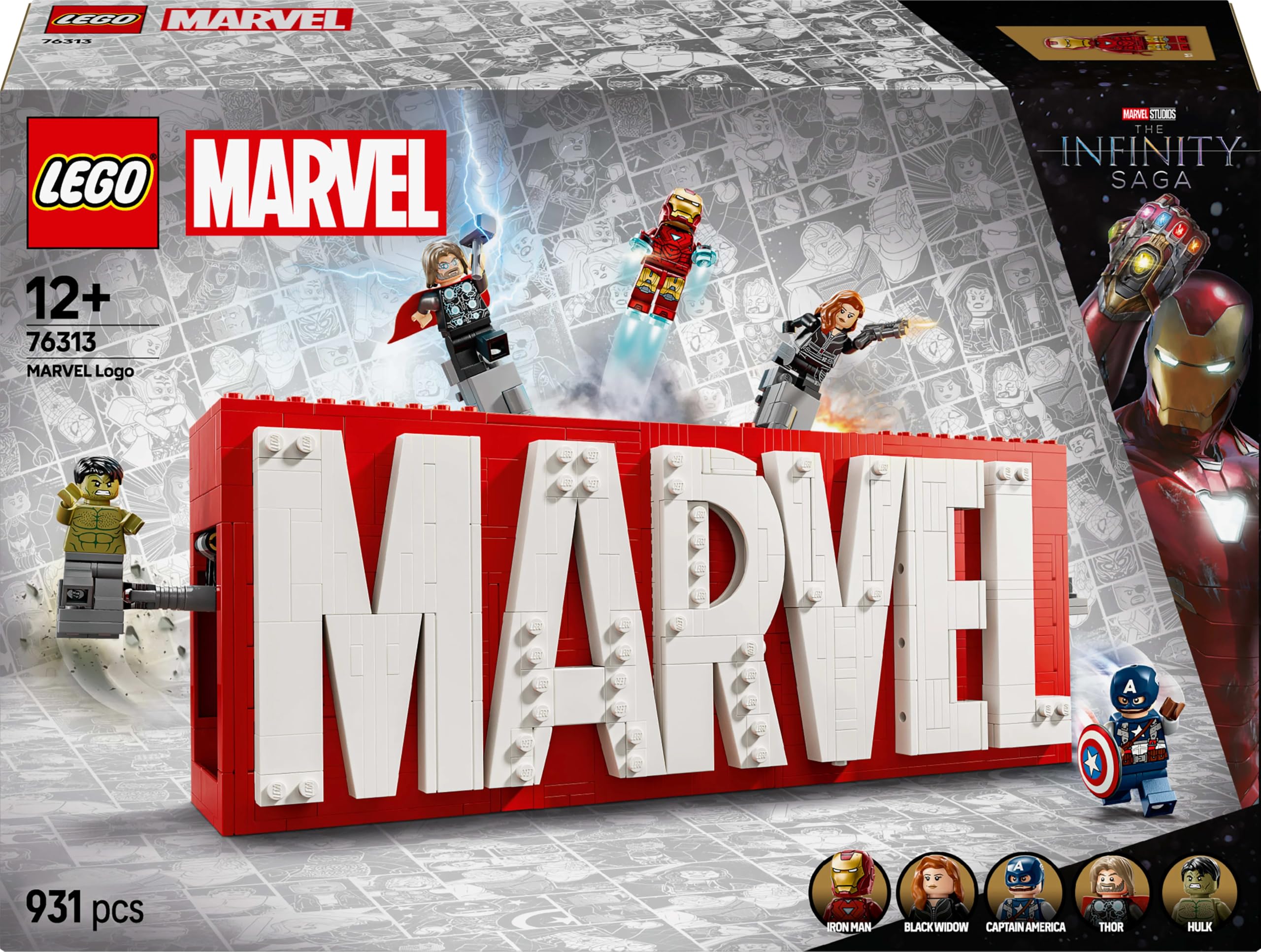 LEGO Marvel: MARVEL Logo & Minifigures - Buildable Super Hero Playset for Ages 12+ 12