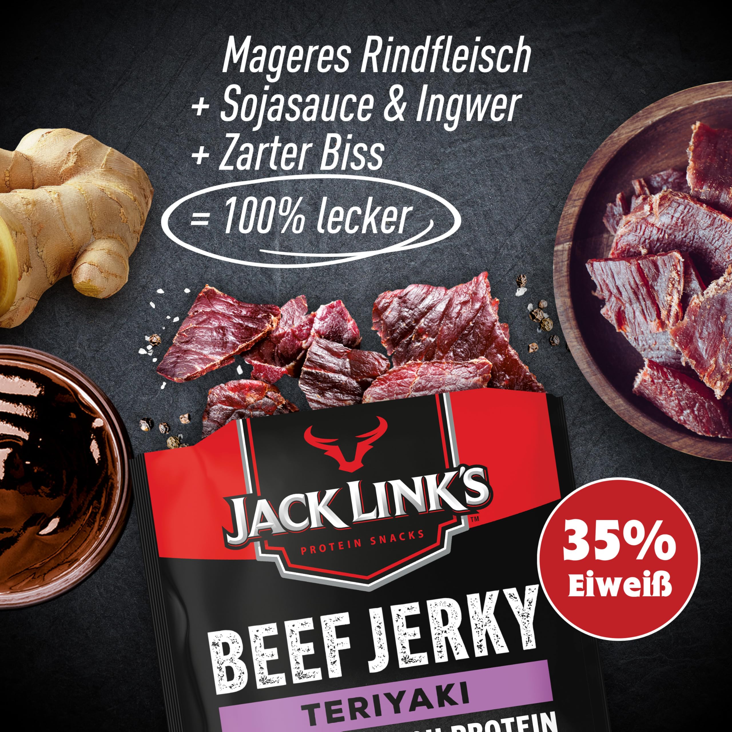 Jack Link's Beef Jerky Teriyaki, Box of 12 x 40 g, High Protein Dried Meat Snack 5