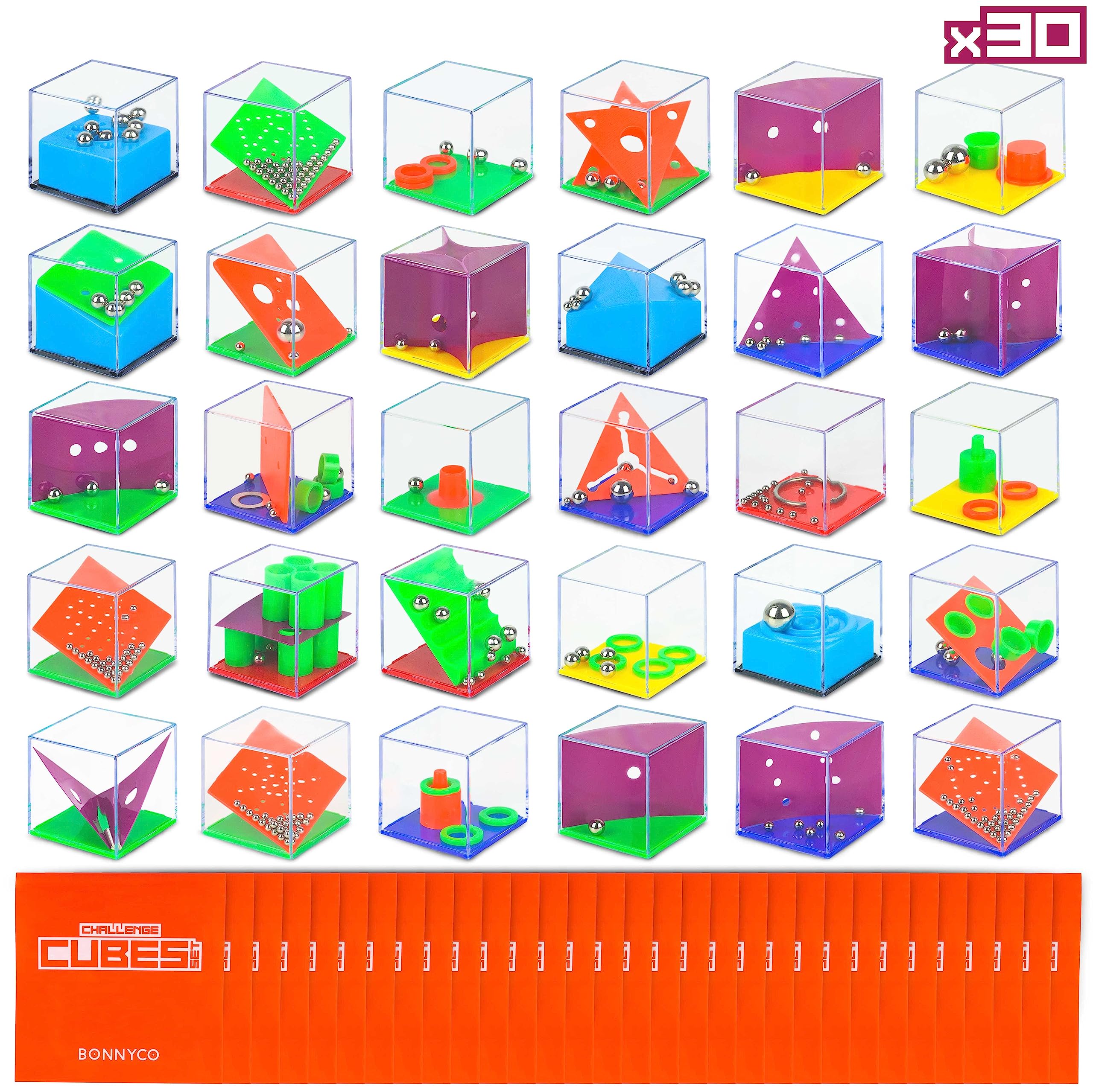BONNYCO Challenge Cubes - 30 Mini Puzzle Games for Kids Party Bags | Unisex | Ages 3+