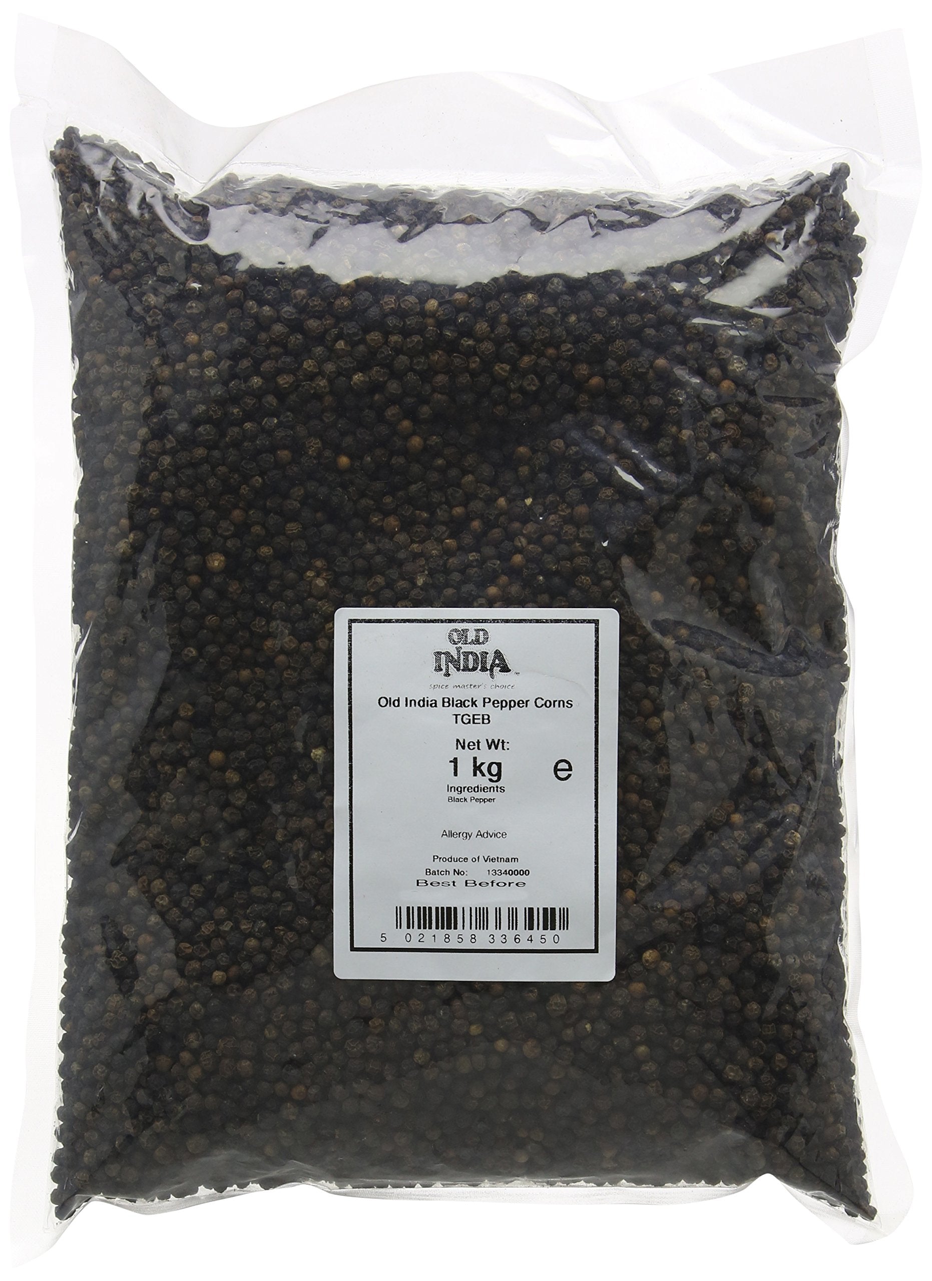 Old India Black Pepper Corns TGEB 1kg - 100% Natural, Additive-Free Whole Spices
