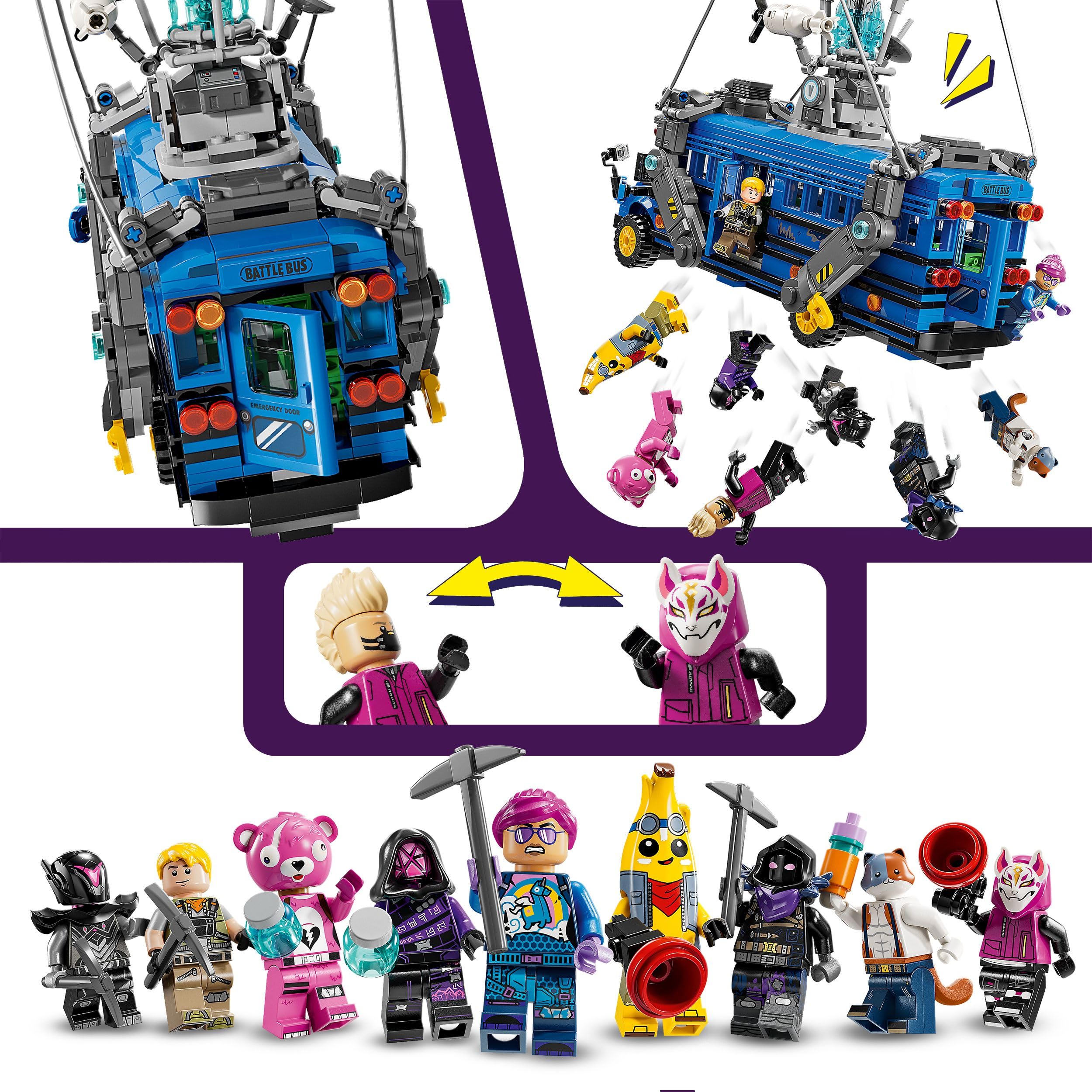 LEGO Fortnite Battle Bus Toy - Video Game Vehicle Model Kit w/ 9 Character 6