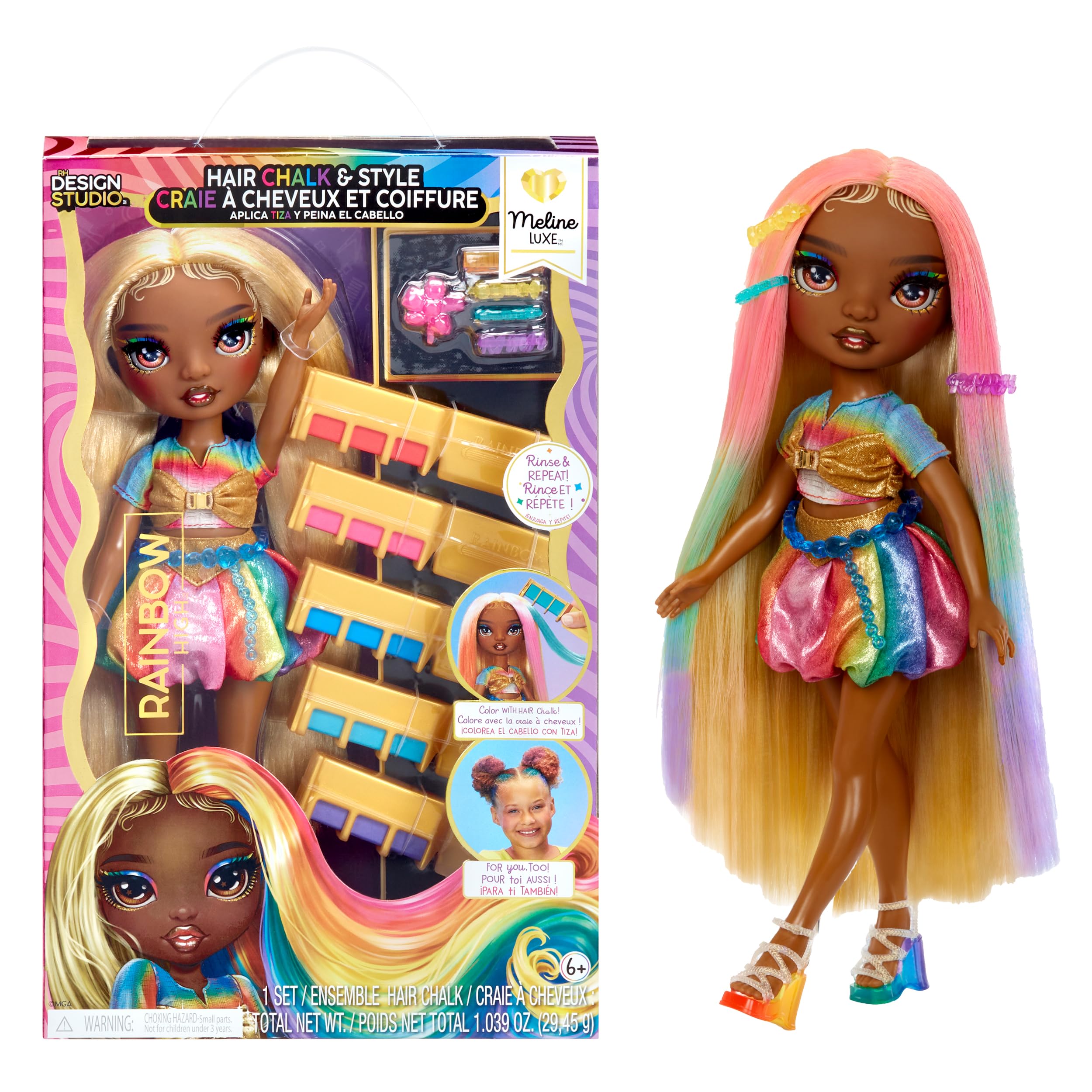 Rainbow High Meline Doll & Hair Chalk Styling Kit - 28 cm Rainbow & Gold Fashion Doll