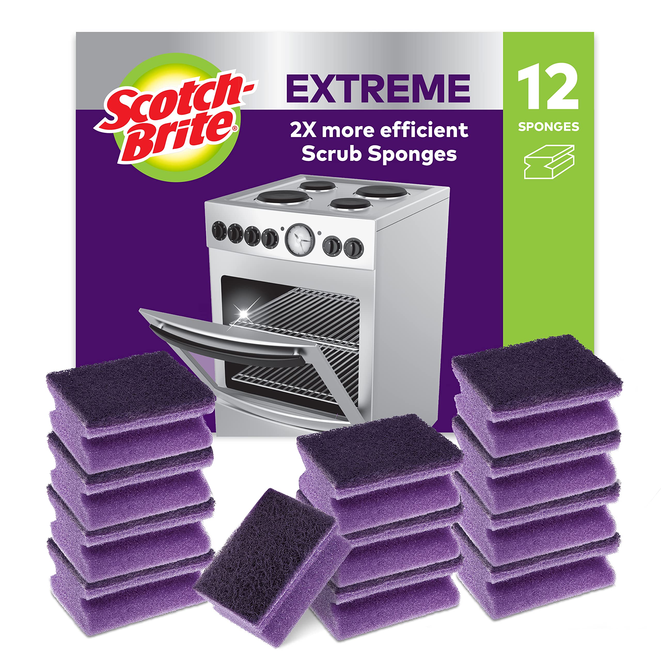 Scotch-Brite Extreme Scrub Sponge - High Performance Scourer for Tough Dirt | 12 Pack