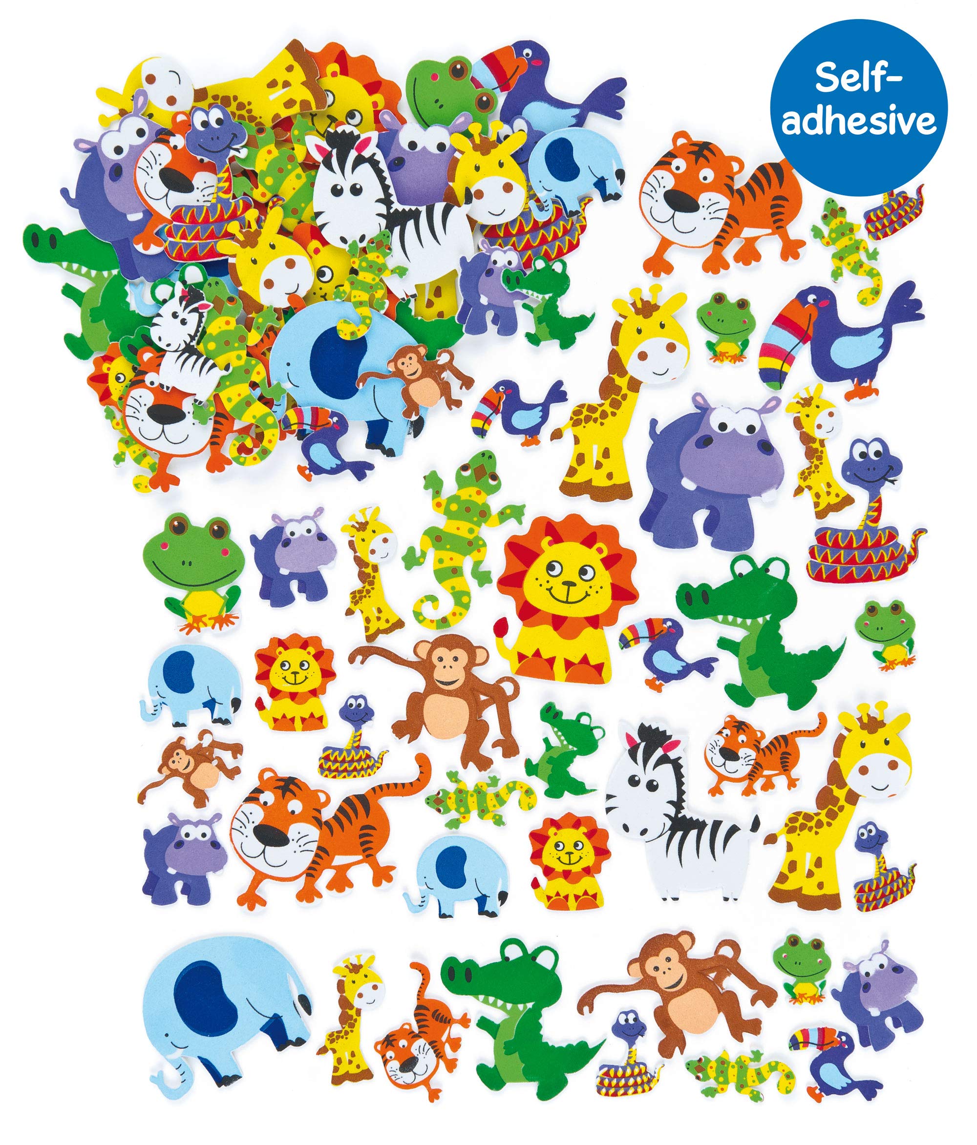 Baker Ross Jungle Animal Foam Stickers (96 Pack) Self-Adhesive Puffy Scrapbook Embellishments 4