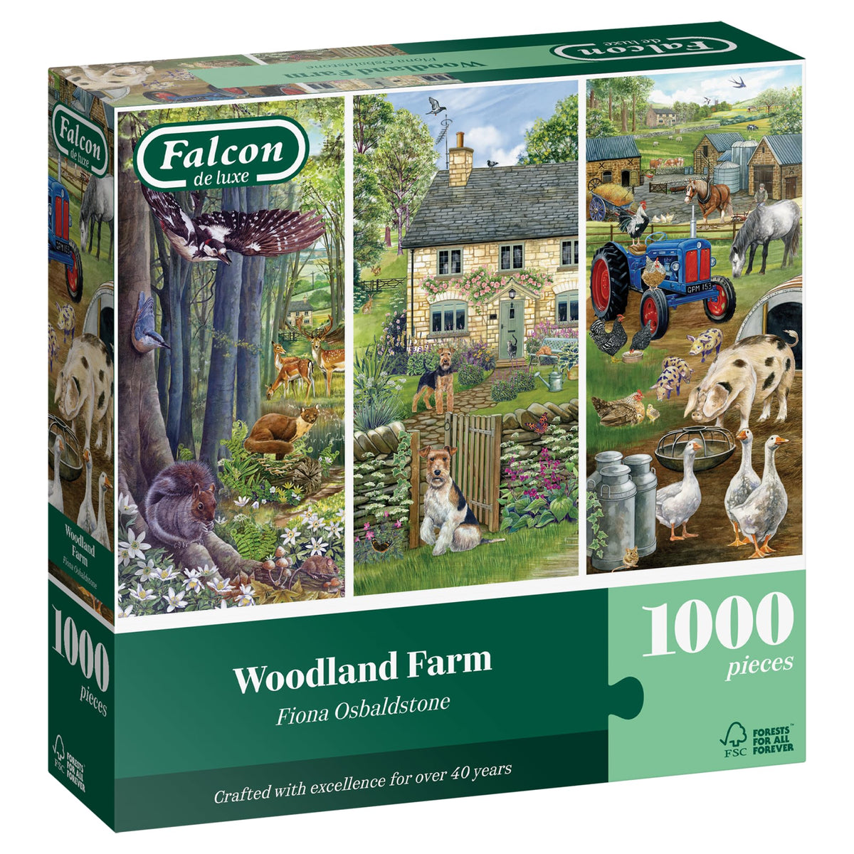 Falcon Woodland Farm Jigsaw Puzzle - 1000 Piece Countryside Scene | 68 x 49 cm | Adult