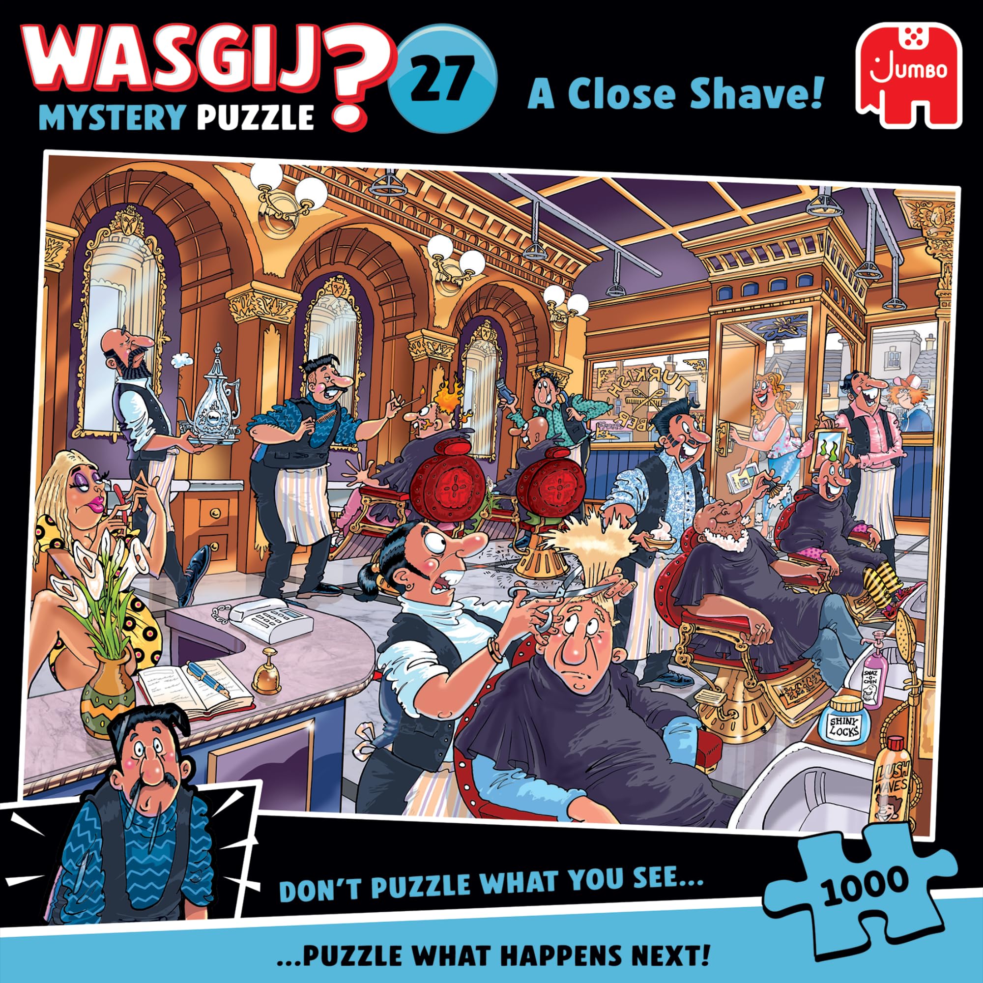 Jumbo Wasgij Mystery 27, A Close Shave - 1000 Piece Jigsaw Puzzle for Adults | Multicolor