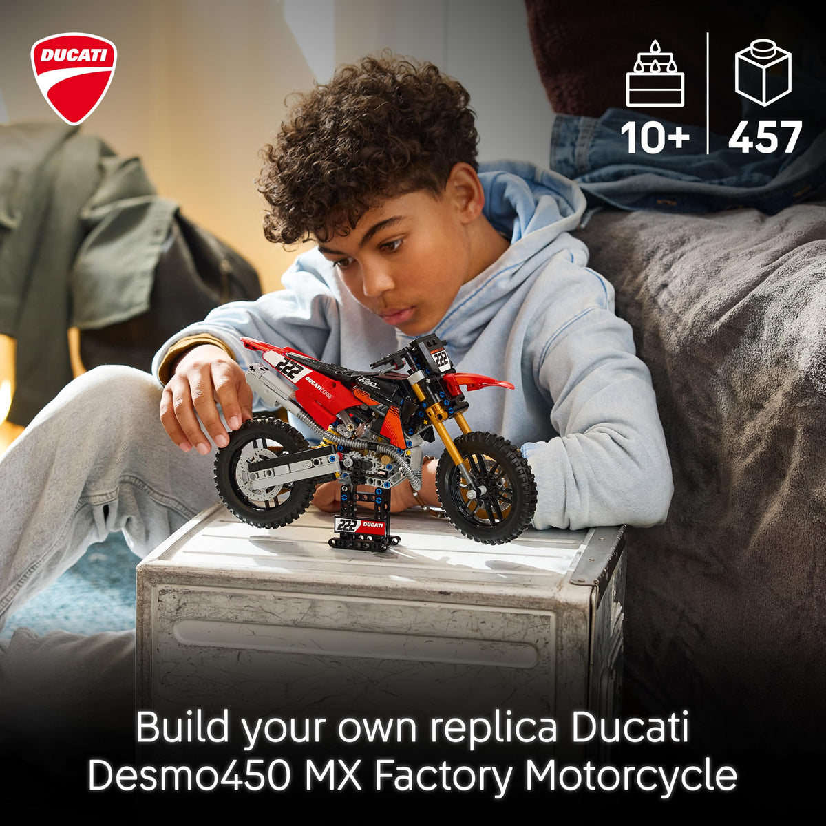 LEGO Technic Ducati Desmo450 MX Factory Motorcycle Building Set - Realistic Engine & Suspension | Ages 10+