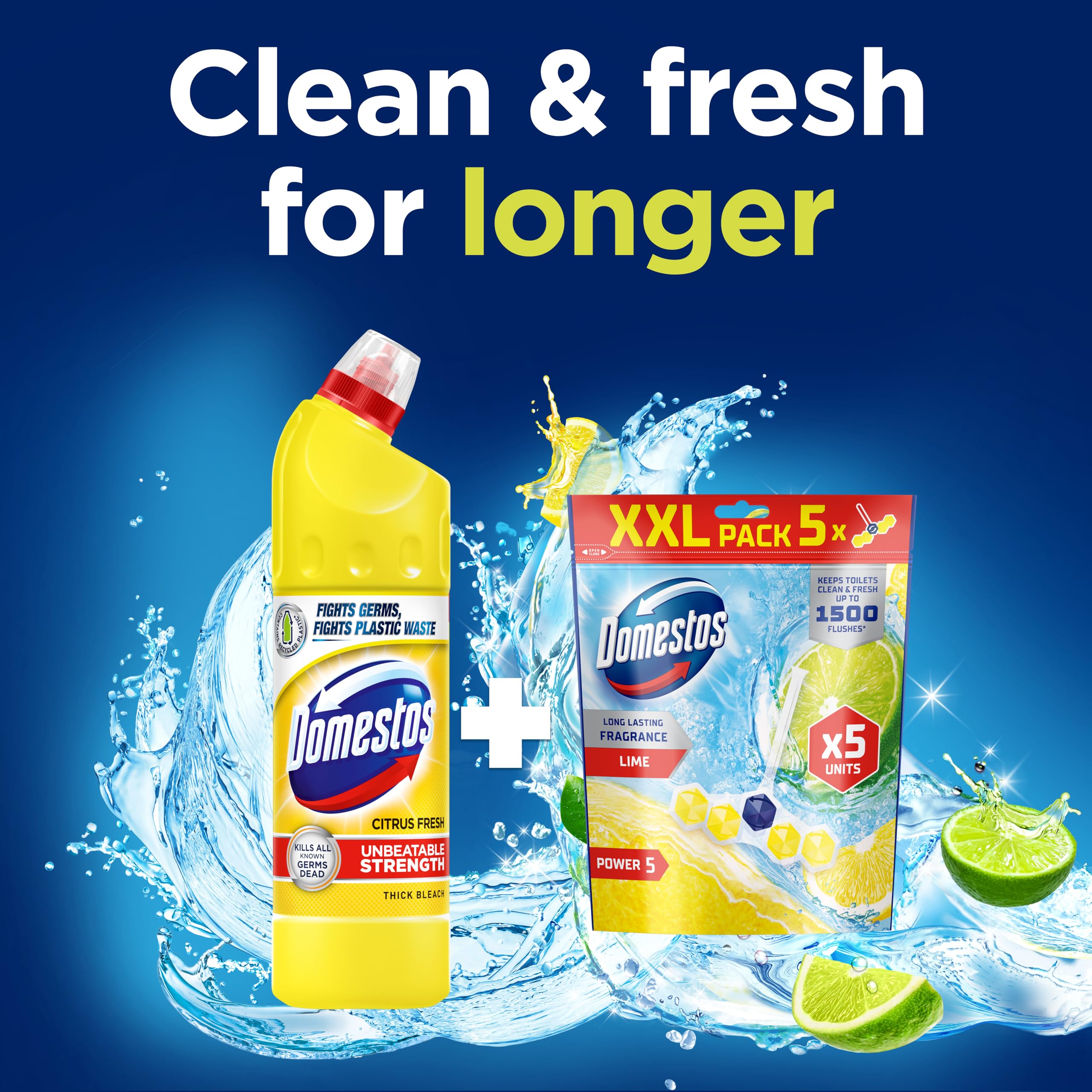 Domestos Power 5 Lime Toilet Rim Blocks - Long-Lasting Toilet Freshener for Up to 300 Flushes 6