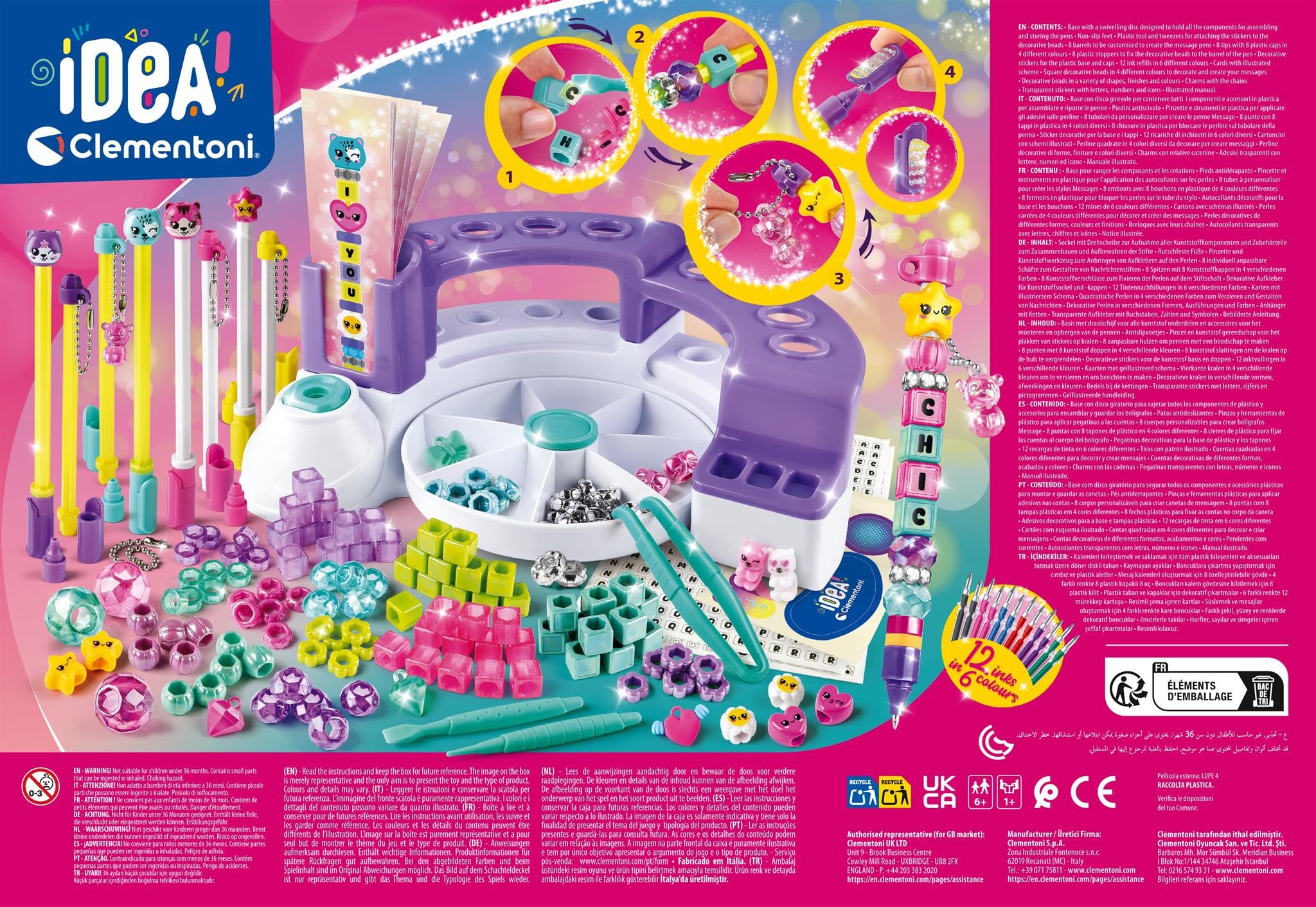 Clementoni The Message Pens - Design Your Own Pens with Beads & Stickers, Ages 6+ 7