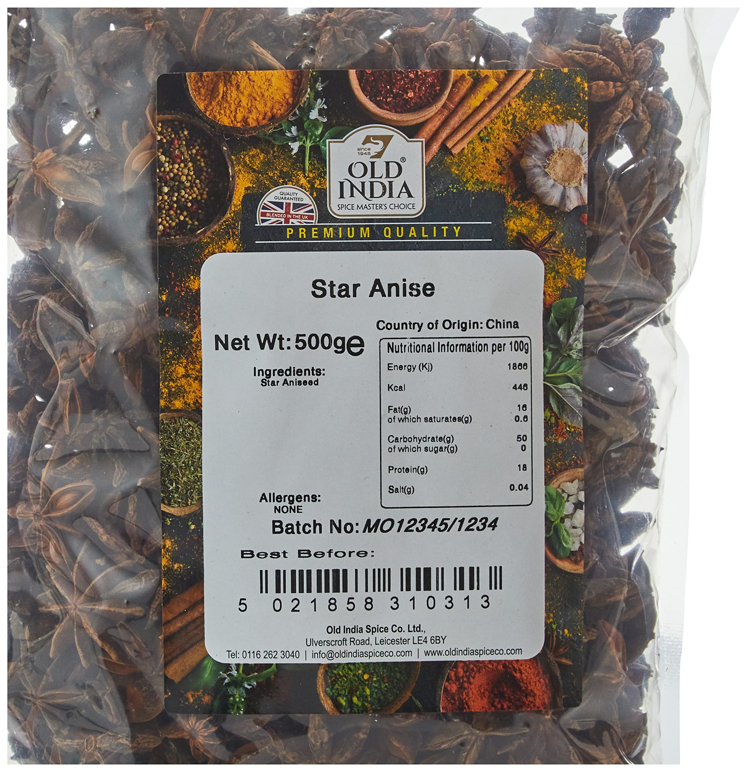 Old India Star Anise Whole Spice - 500g Natural & GMO Free