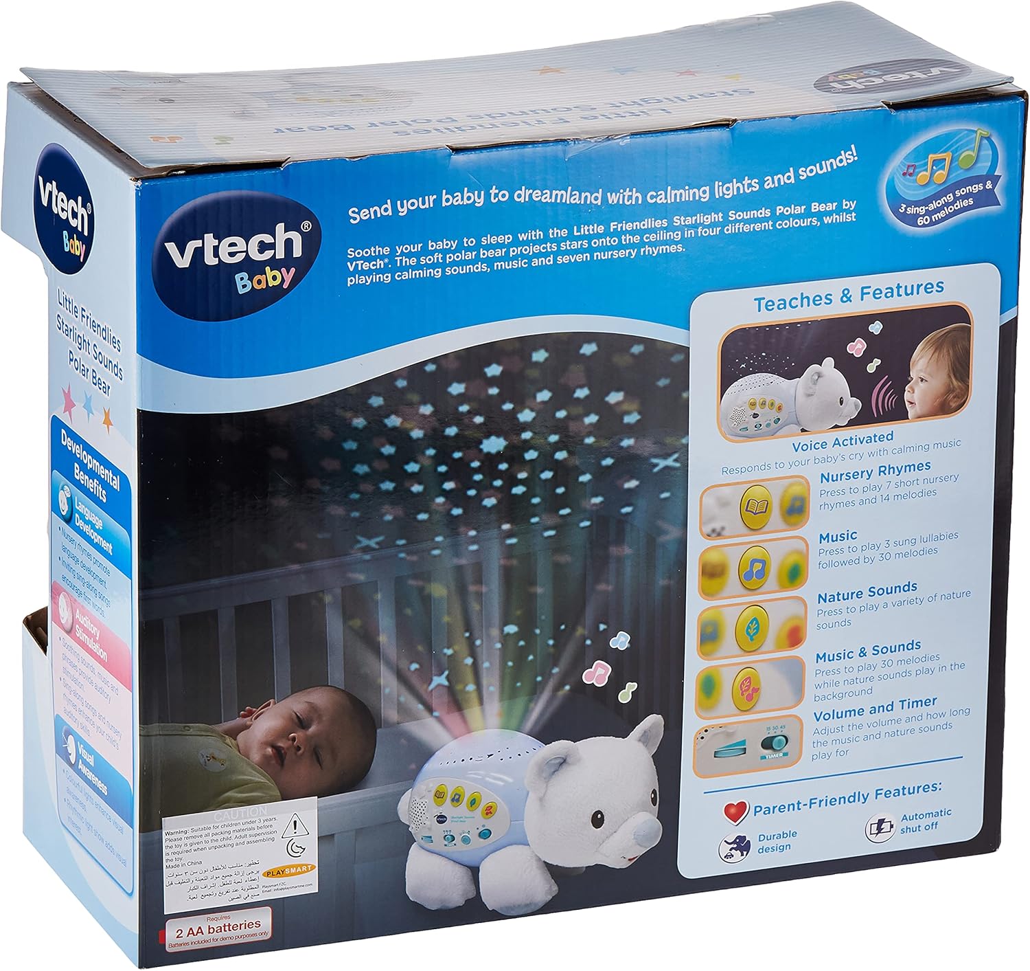 VTech Little Friendlies Starlight Sounds Bear - Soothing Musical Baby Toy with Light Projection, 1 Month to 4 Years 5