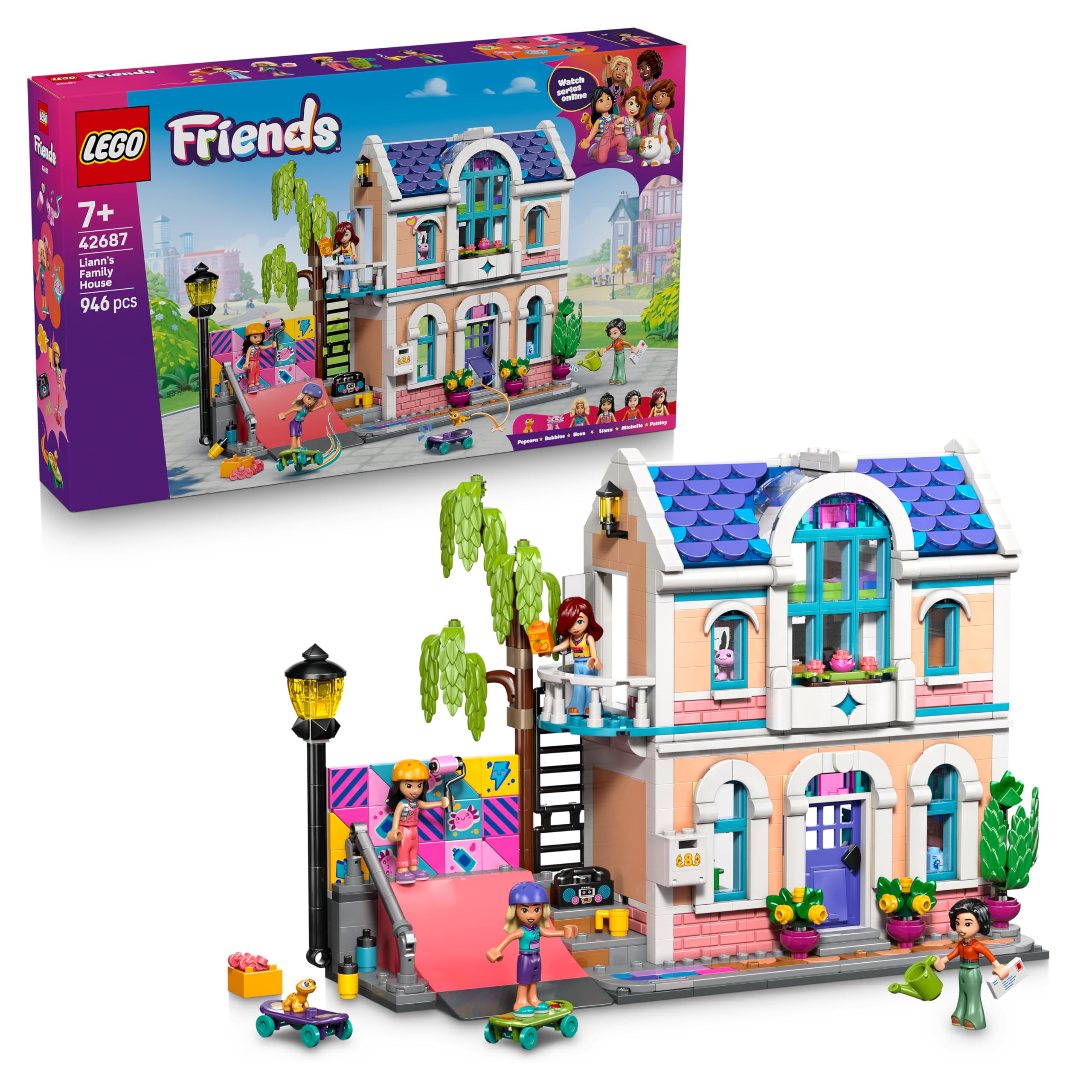 LEGO Friends Liann's Family House Toy Set 42687 | 4 Minidolls, 2 Animals | Ages 7+