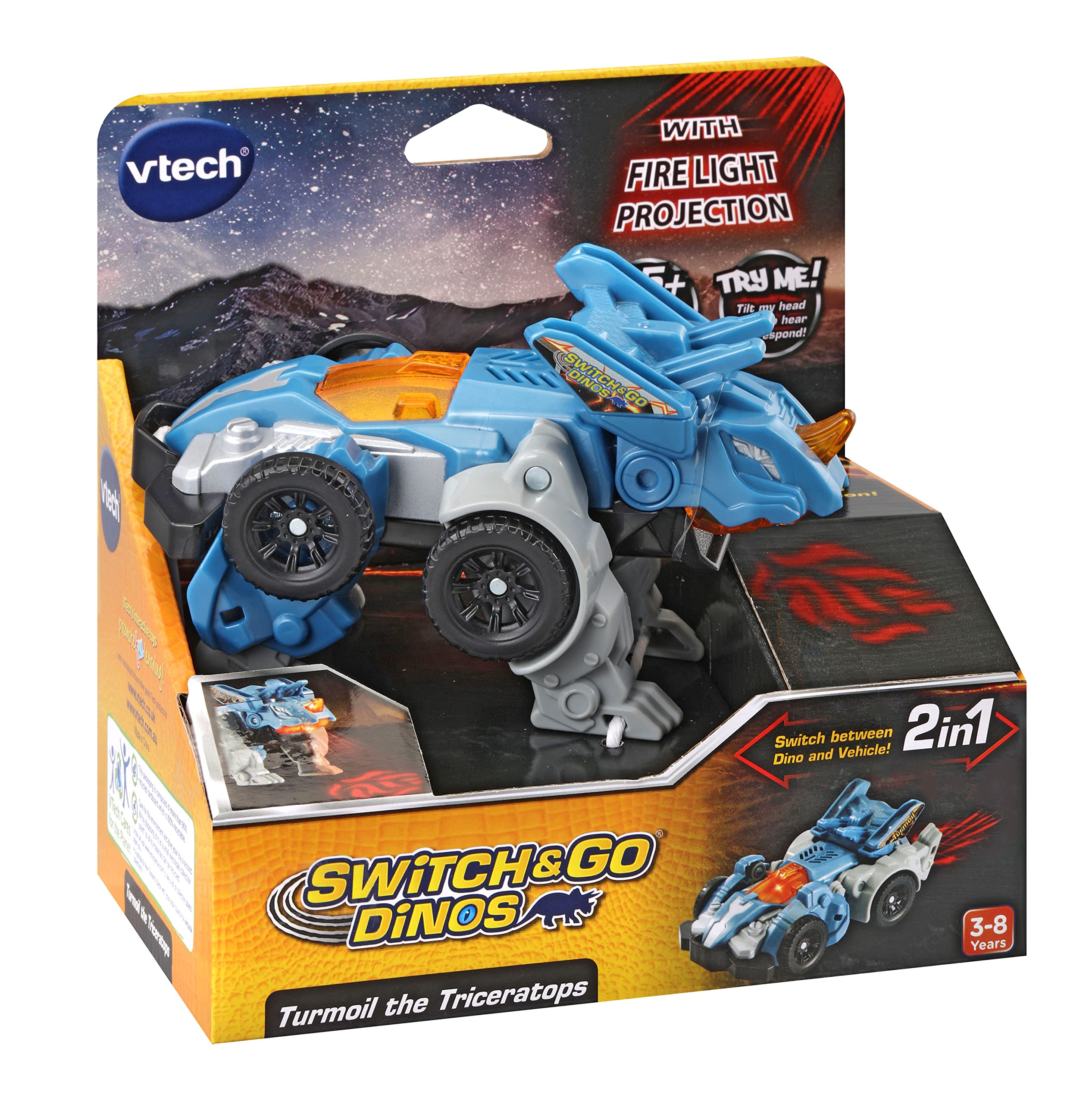 VTech Switch & Go Dinos Turmoil The Triceratops - Transforming Car to Dinosaur Toy for Kids 3+ 4