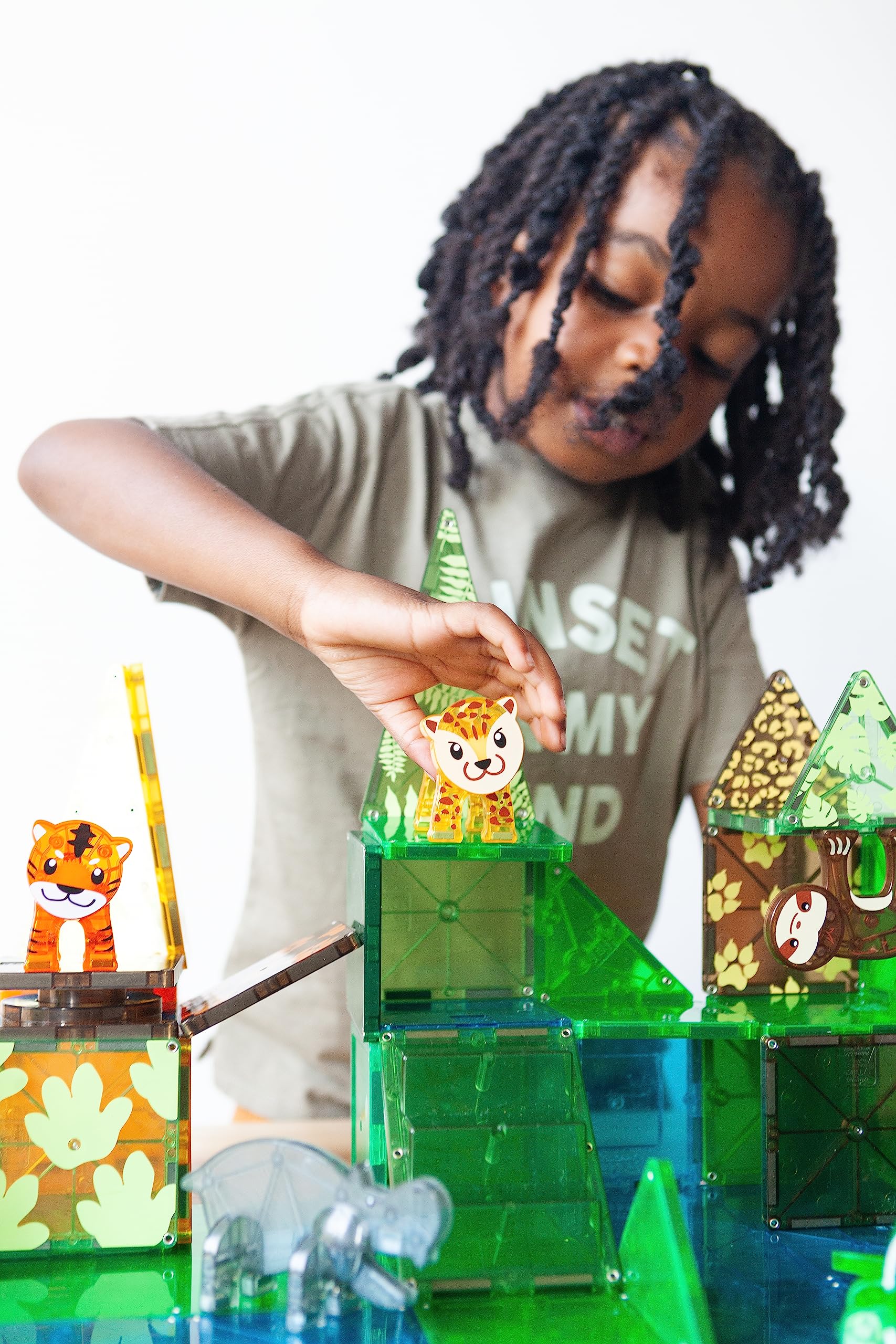 Magna-Tiles Jungle Animals 25-Piece Set - 3D magnetic building tiles, Clear Colors 6