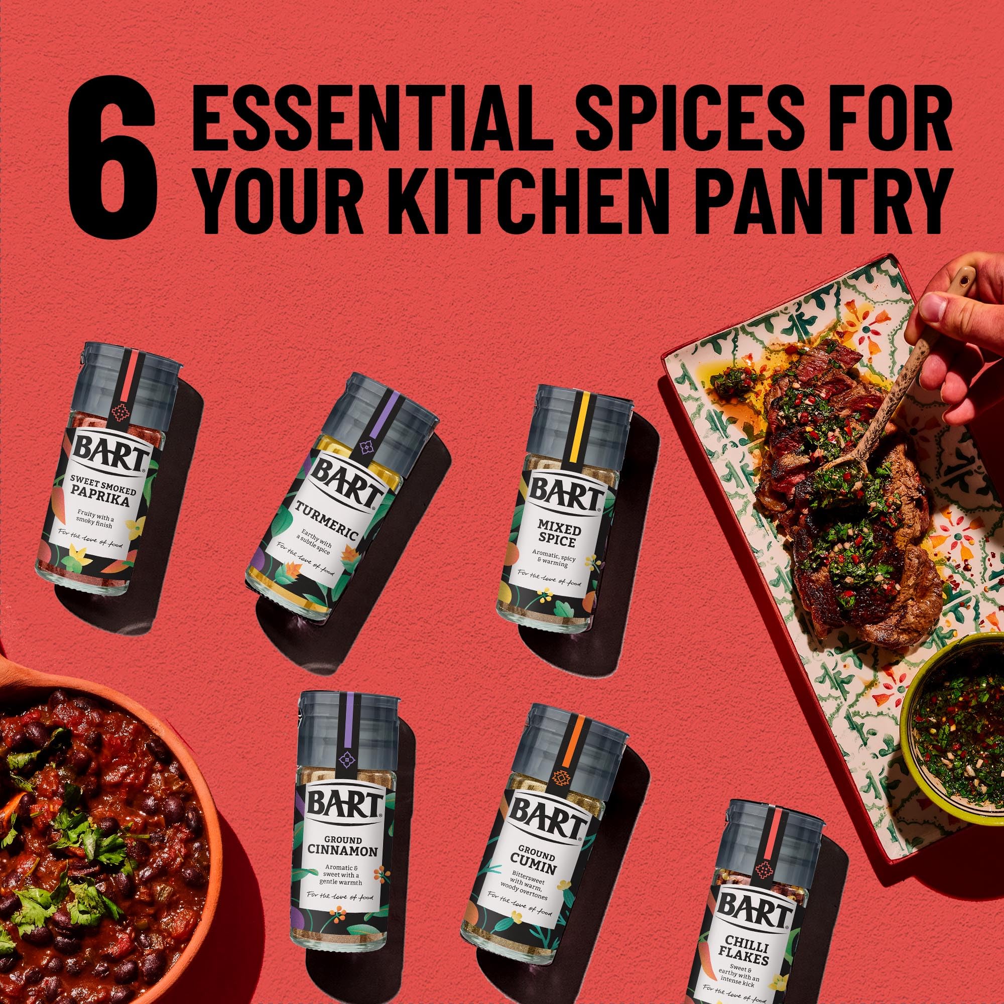 BART Essential Spices Bundle – 6-teiliges Gewürzset mit Chiliflocken, Kurkuma, Kreuzkümmel, Zimt, Paprika und gemischten Gewürzen 7