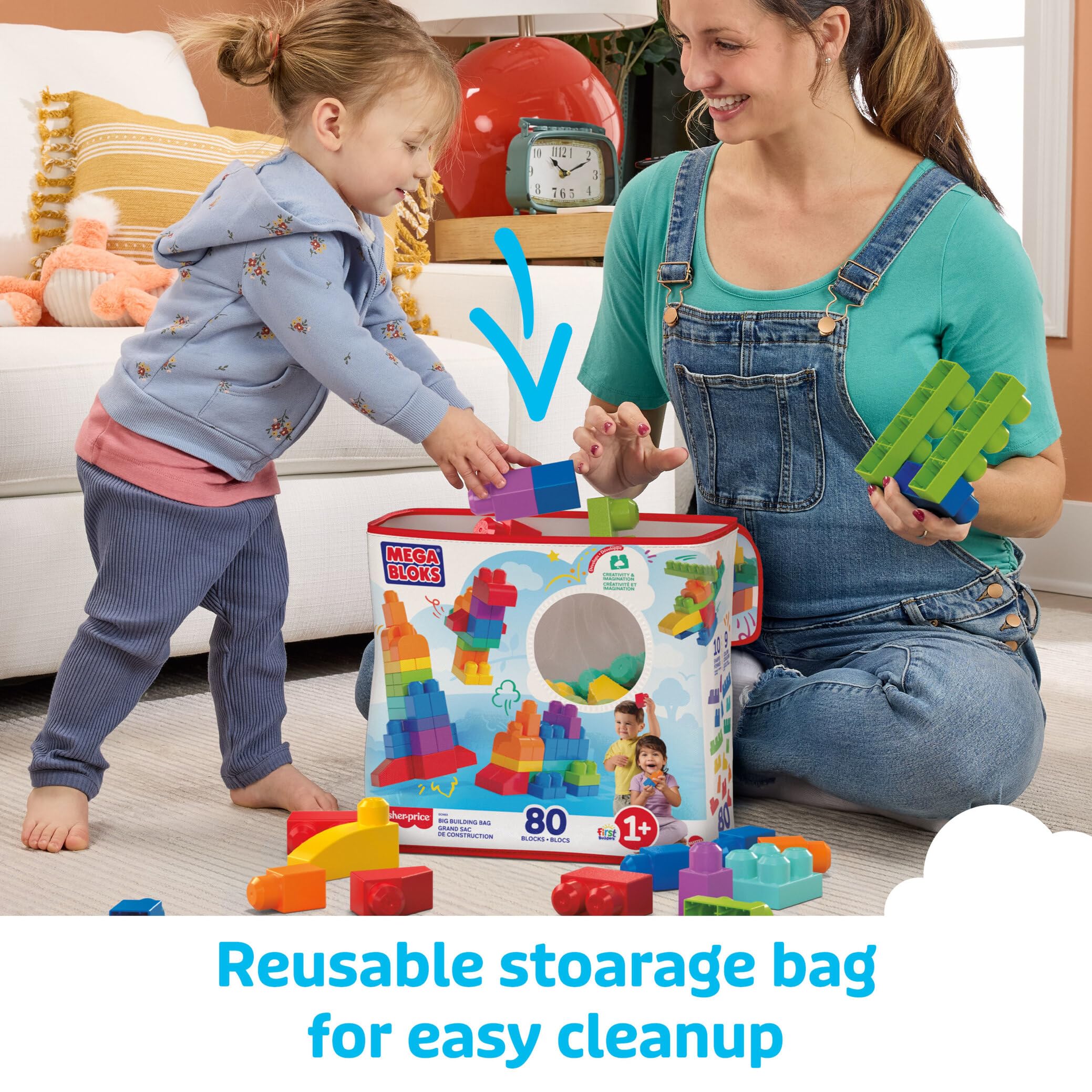 Mega Bloks First Builders Big Building Bag - 80 Pieces | Ages 1+ | Easy Storage 6