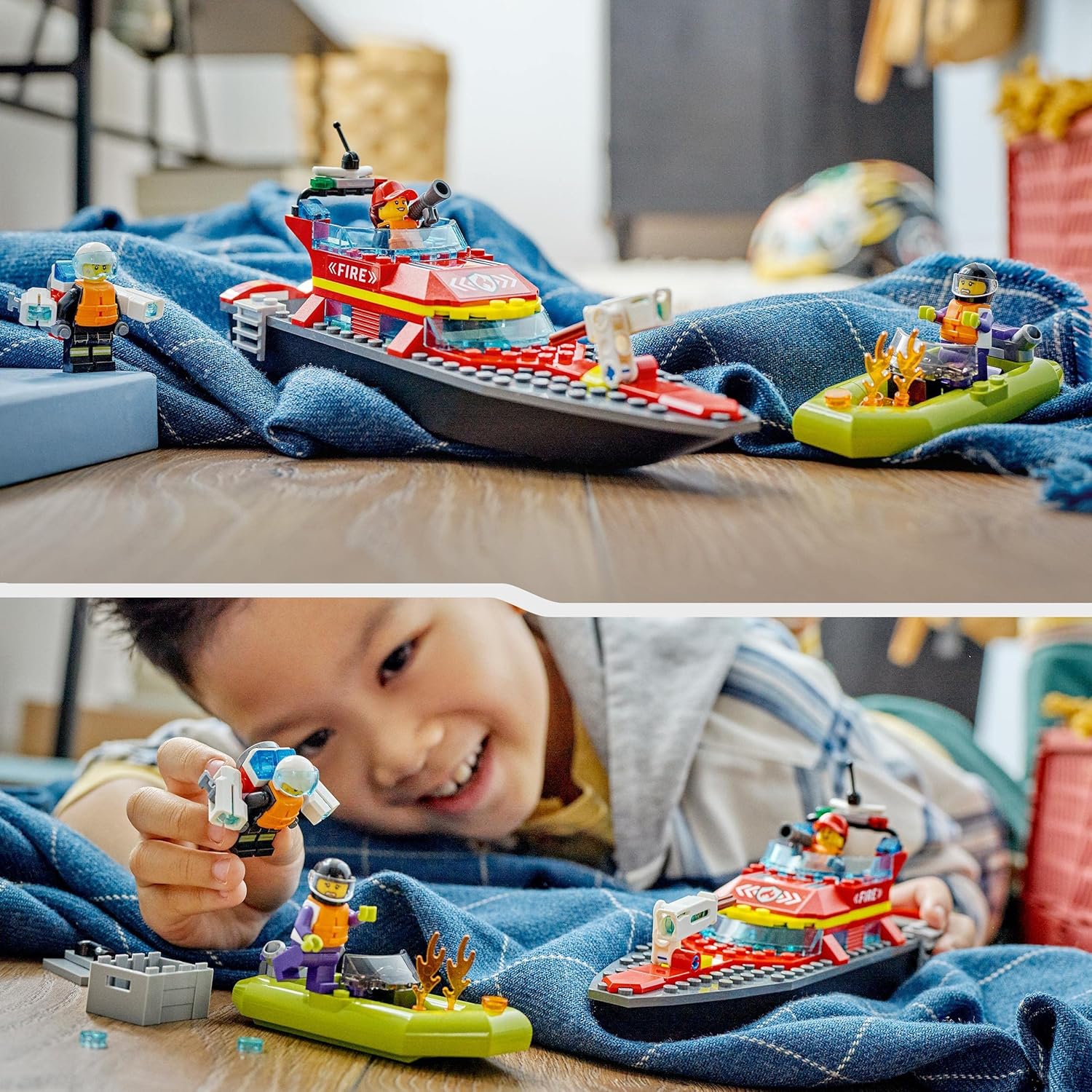 LEGO City Fire Rescue Boat Toy - Floating Fireboat with Jetpack, Dinghy & 3 Minifigures for Kids 5+ 8