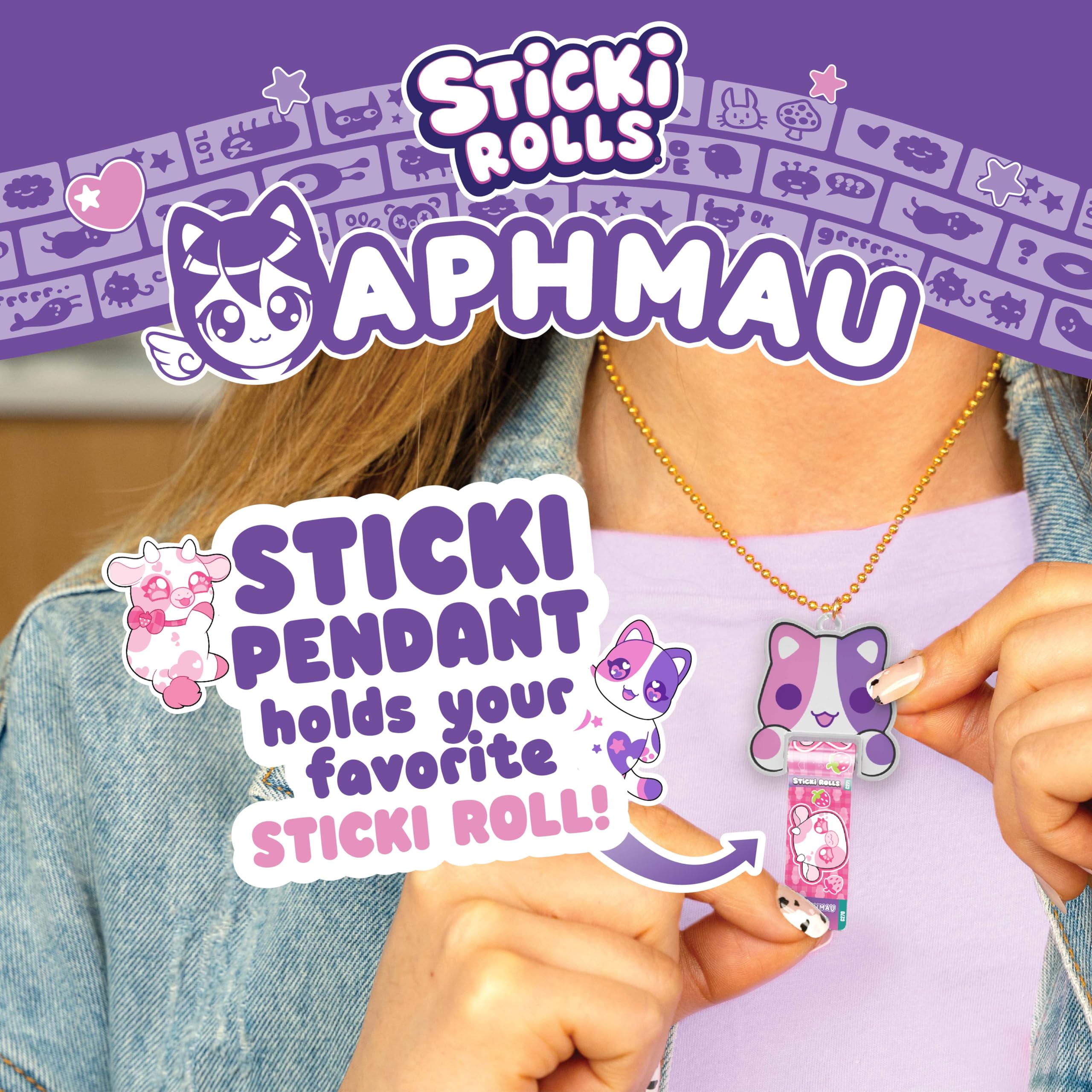 Sticki Rolls x Aphmau Pendant & Bracelet Set - Holographic Cat Sticker Dispenser with 120 Kawaii Foil Stickers 5