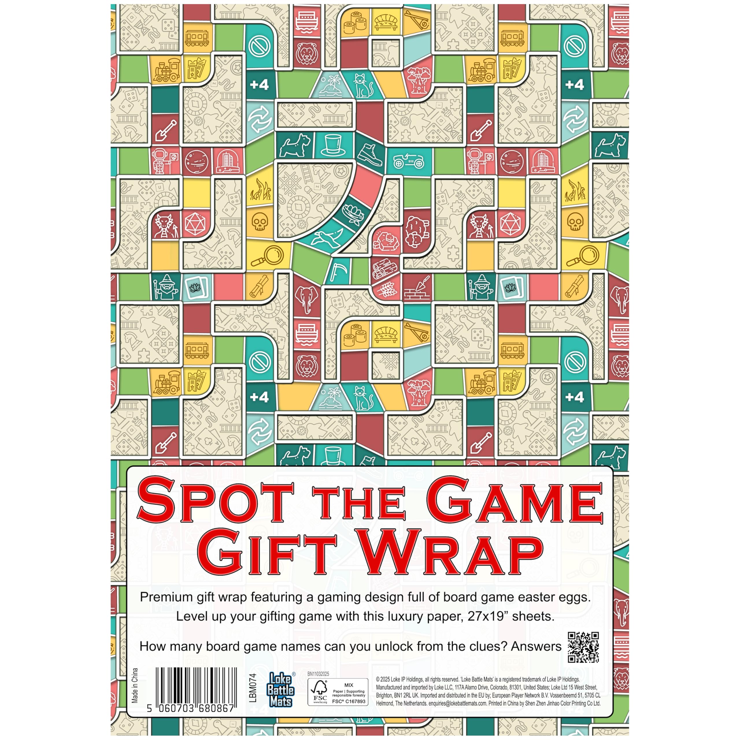 Loke Battle Mats Spot the Game Gift Wrap – Board Game-Themed Wrapping Paper (27" x 19") 3