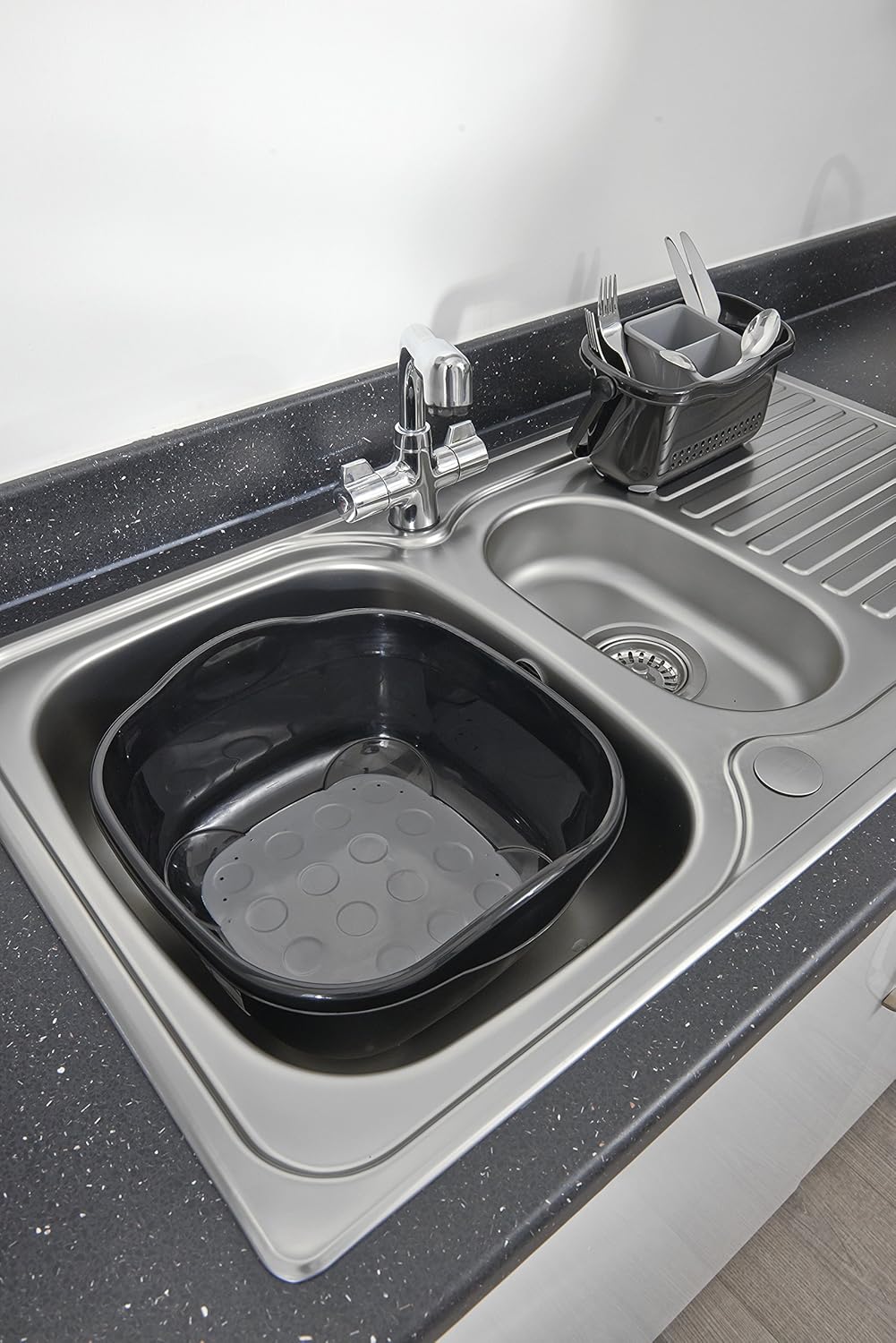 Addis Soft Touch Washing Up Bowl - 9L Twin Material Dish Basin with Carry Handles, Black/Grey 3