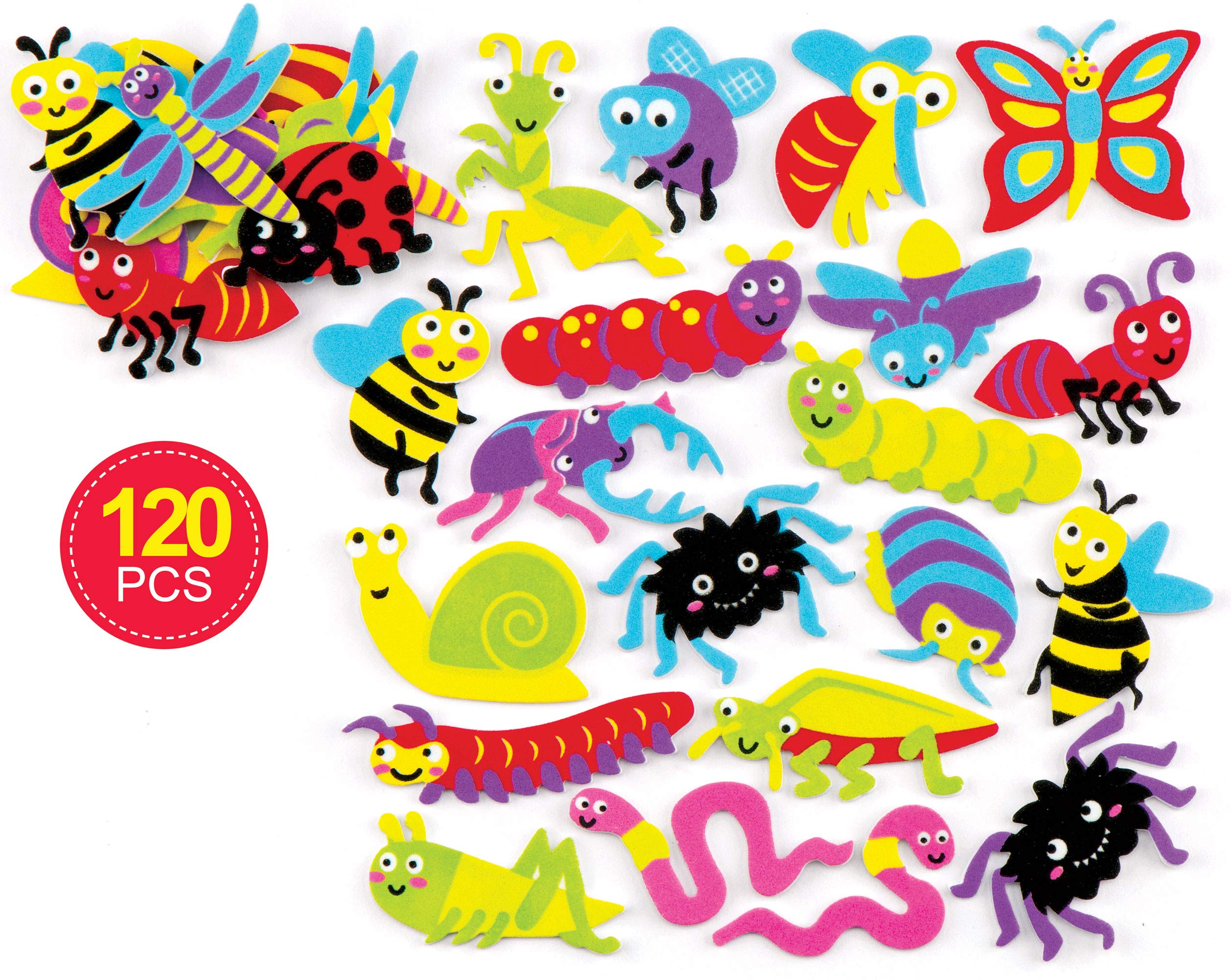 Baker Ross AR228 Insect Foam Stickers - Pack of 120 | Self-Adhesive Vinyl | 2.5-5 cm