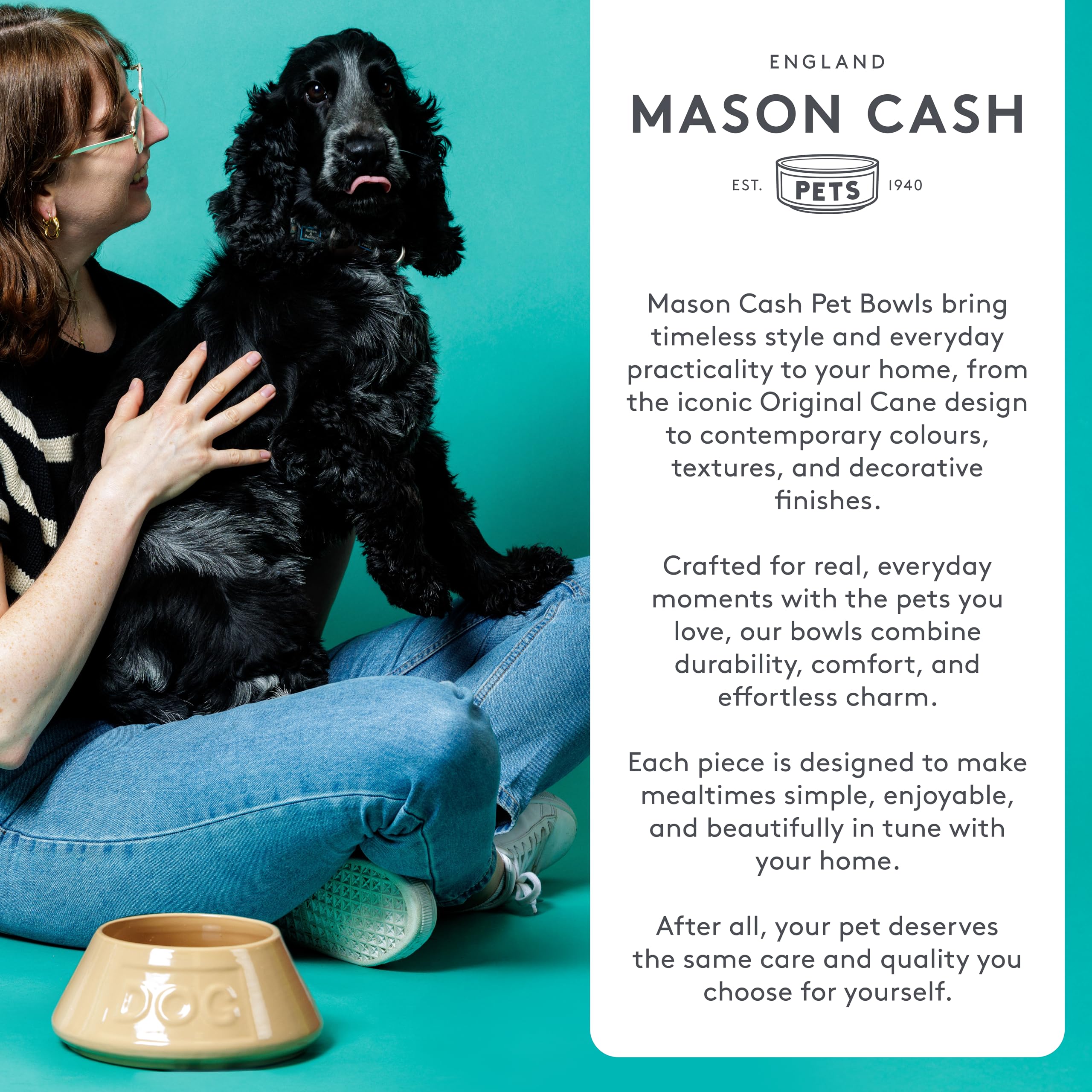 Mason Cash Cane Lettered Stoneware Dog Bowl - 1.2L Capacity | Durable | Medium/Large Breeds 7