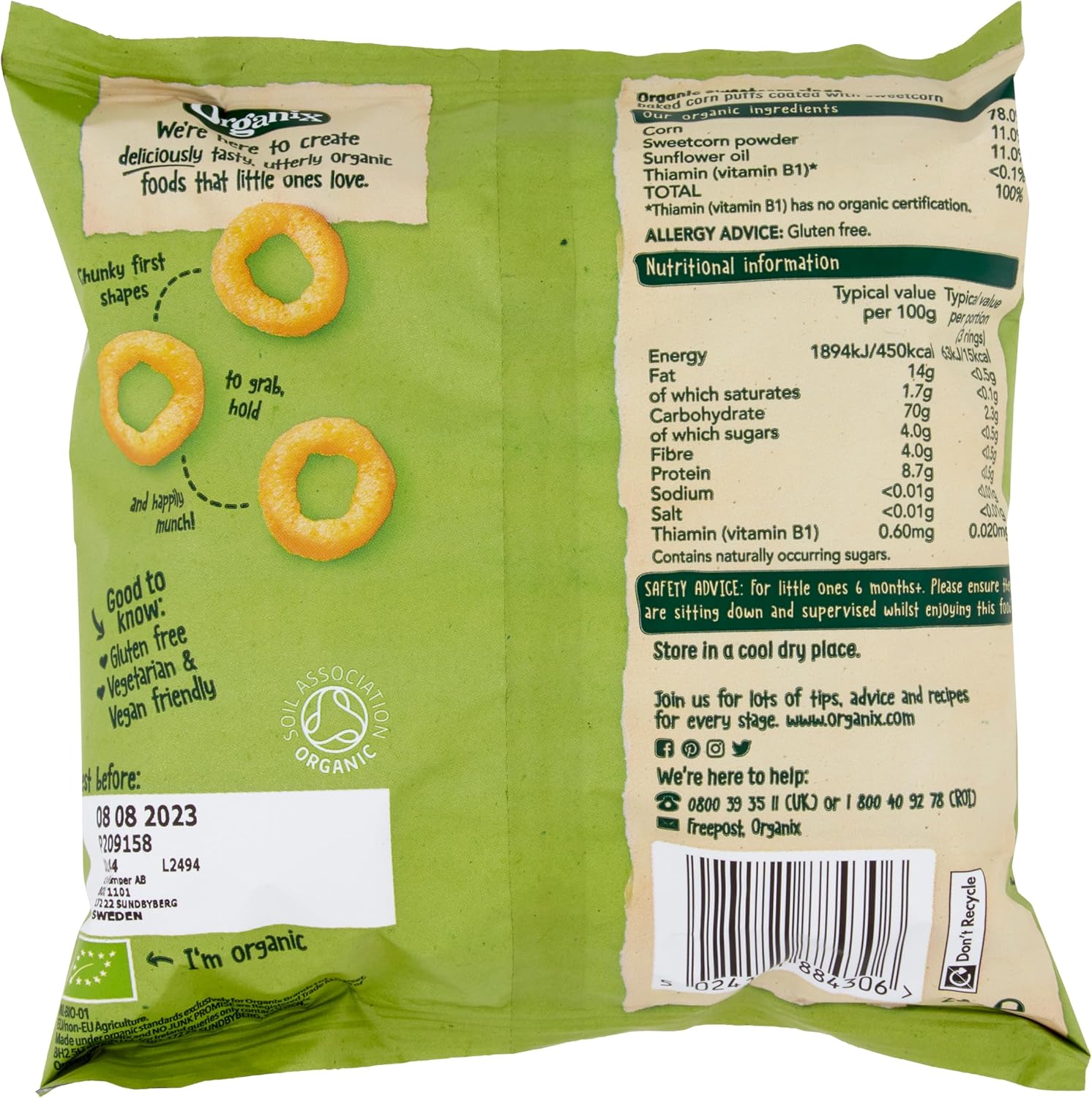 Organix Melty Sweetcorn Rings Organic Baby Finger Food Snack 20g (Pack of 8) 4