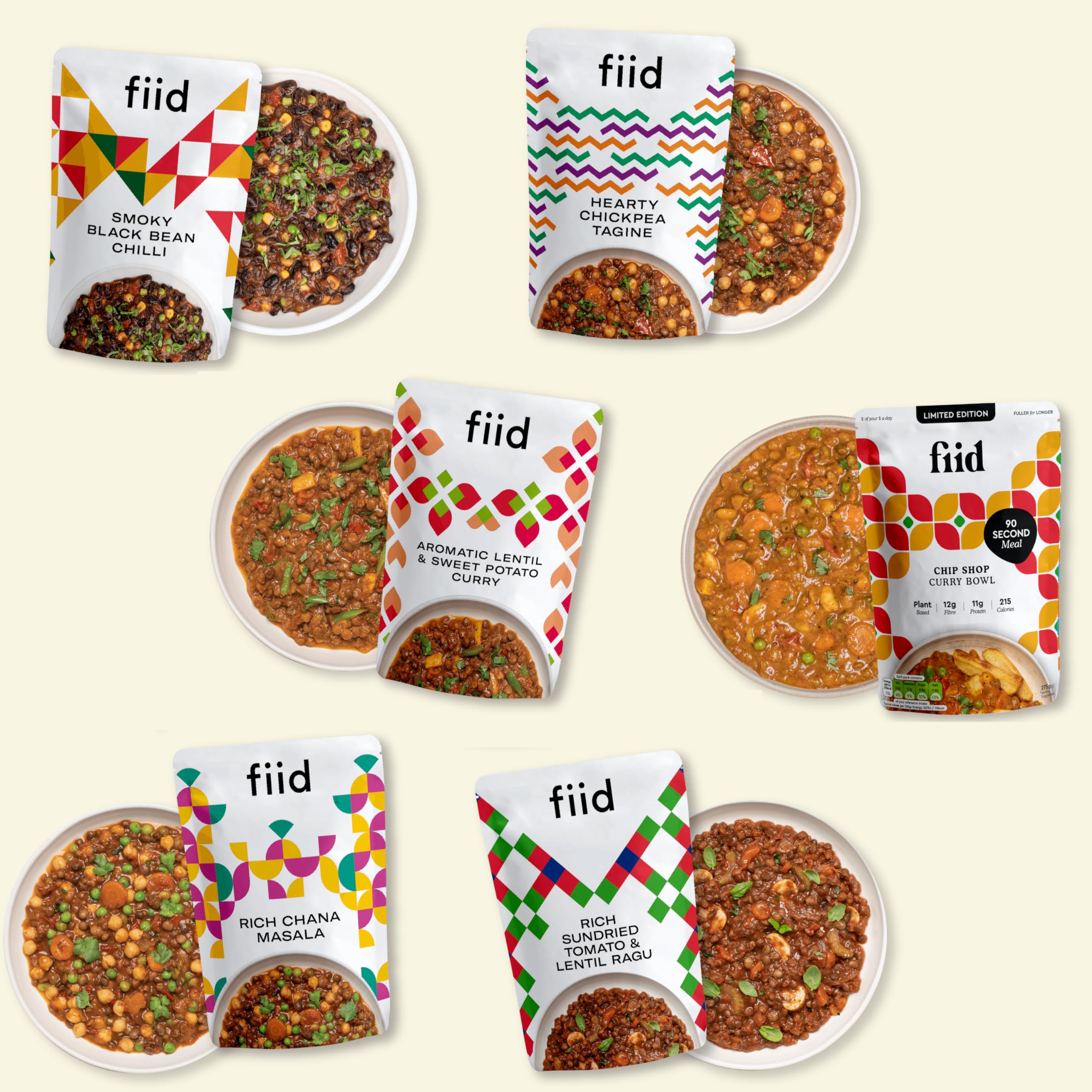 Fiid 100% Natural Vegan Microwave Ready Meals 6-Pack - 6x275g 8