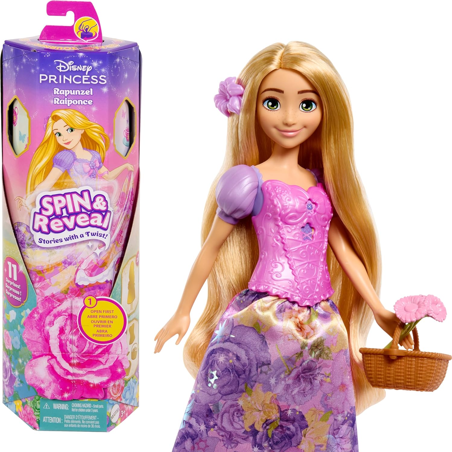 Mattel Disney Princess Rapunzel Fashion Doll Set - Spin & Reveal Playset for Kids