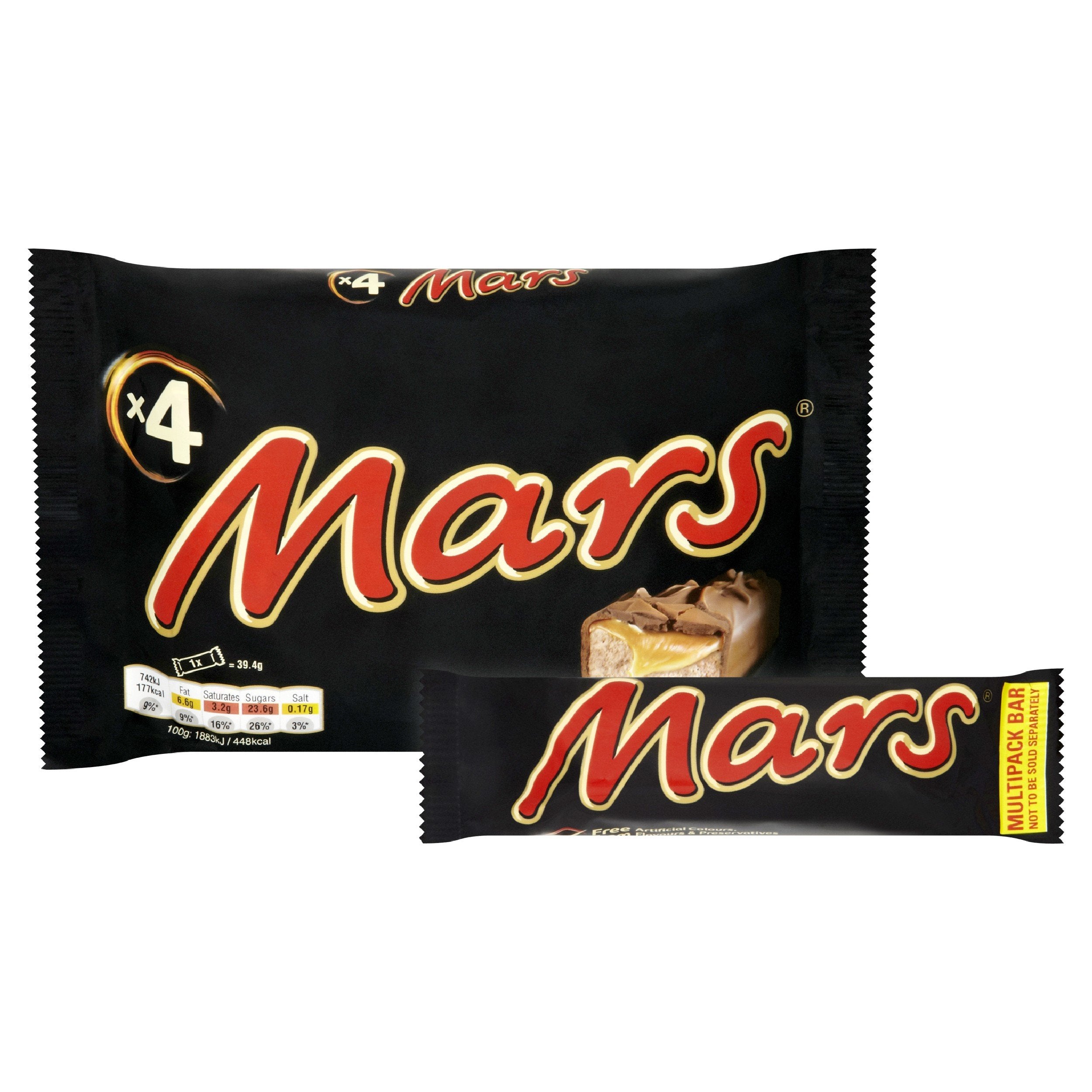 Mars Snackriegel mit Karamell, Nougat und Milchschokolade, Multipack, 4 x 39,4 g 8