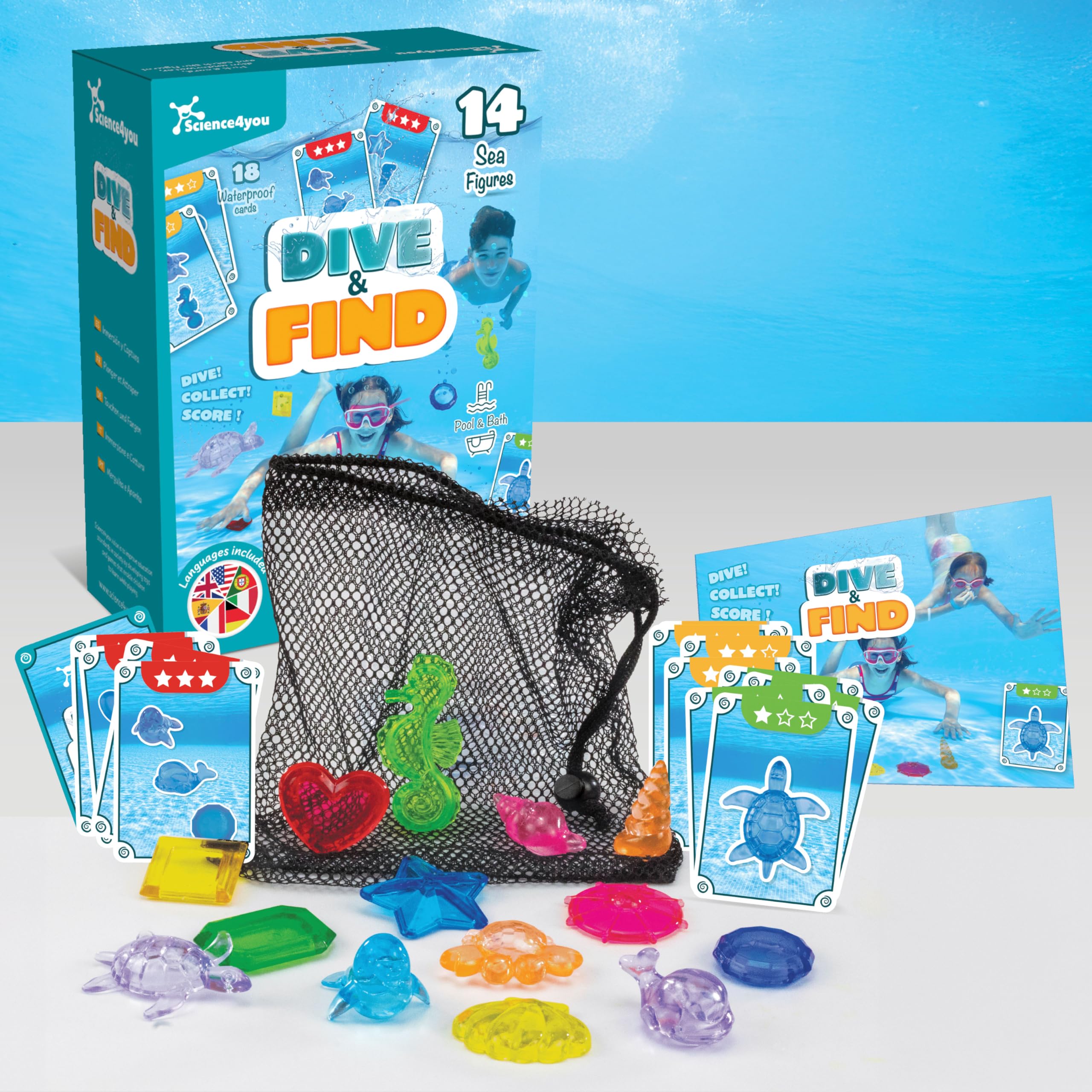 Science4you Water Games for Kids - 14 Sea Figures & 18 Waterproof Cards Pool Playset 5